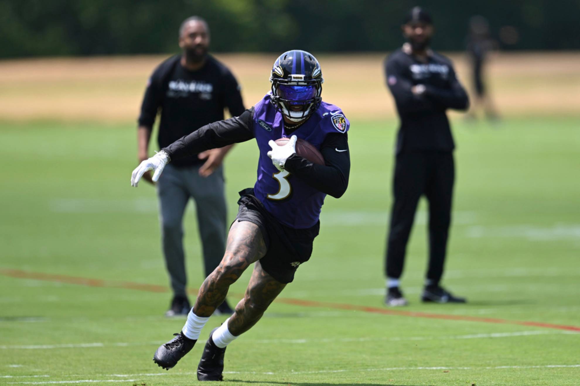 Baltimore Ravens wide receiver Odell Beckham Jr. runs a drill during NFL football practice