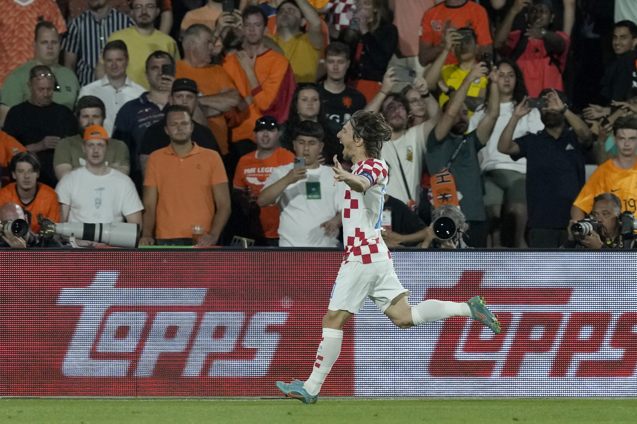 Croatia's Luka Modric celebrates after scoring his side's fourth goal