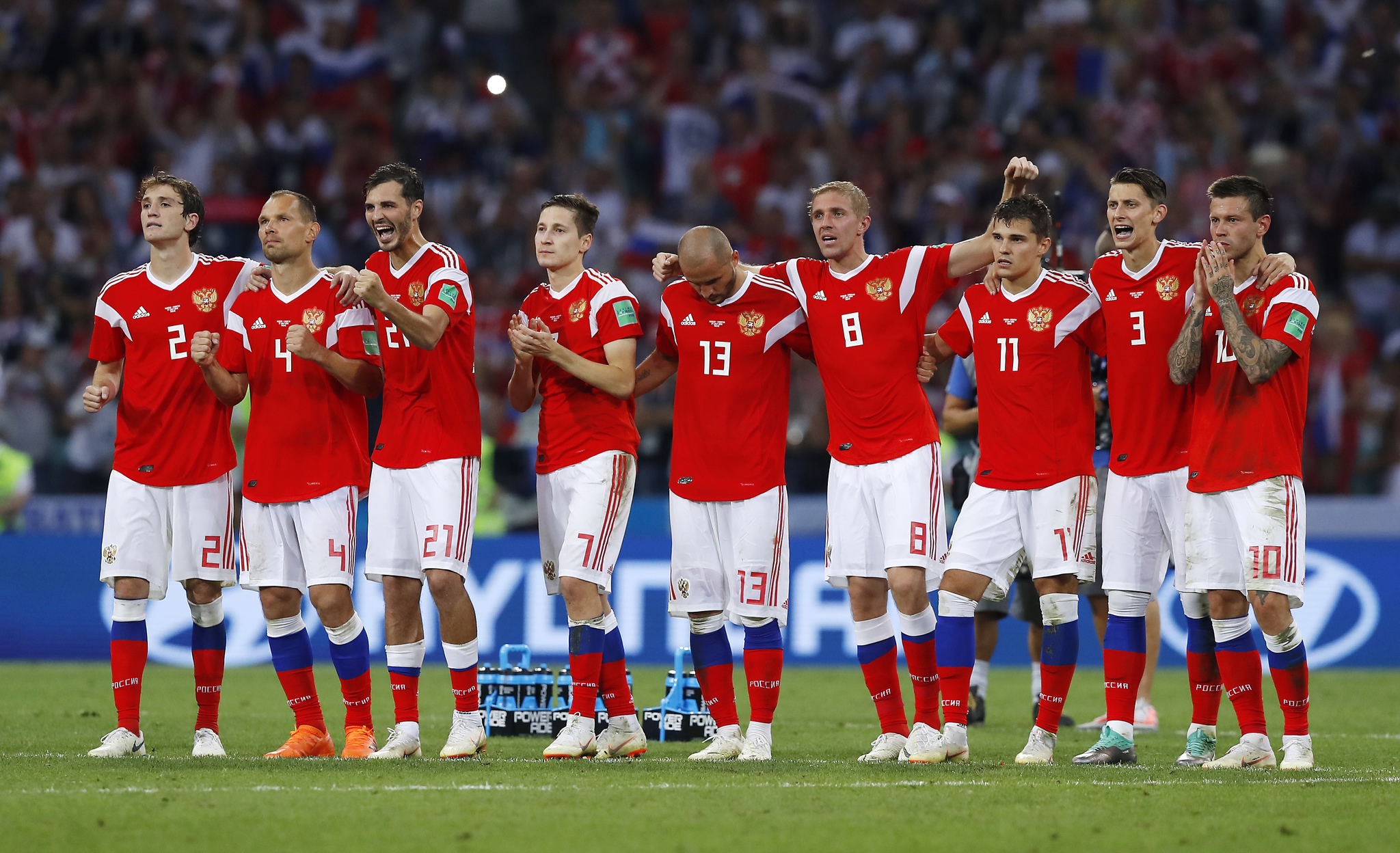 La seleccin de Rusia, durante un partido del Mundial 2018.