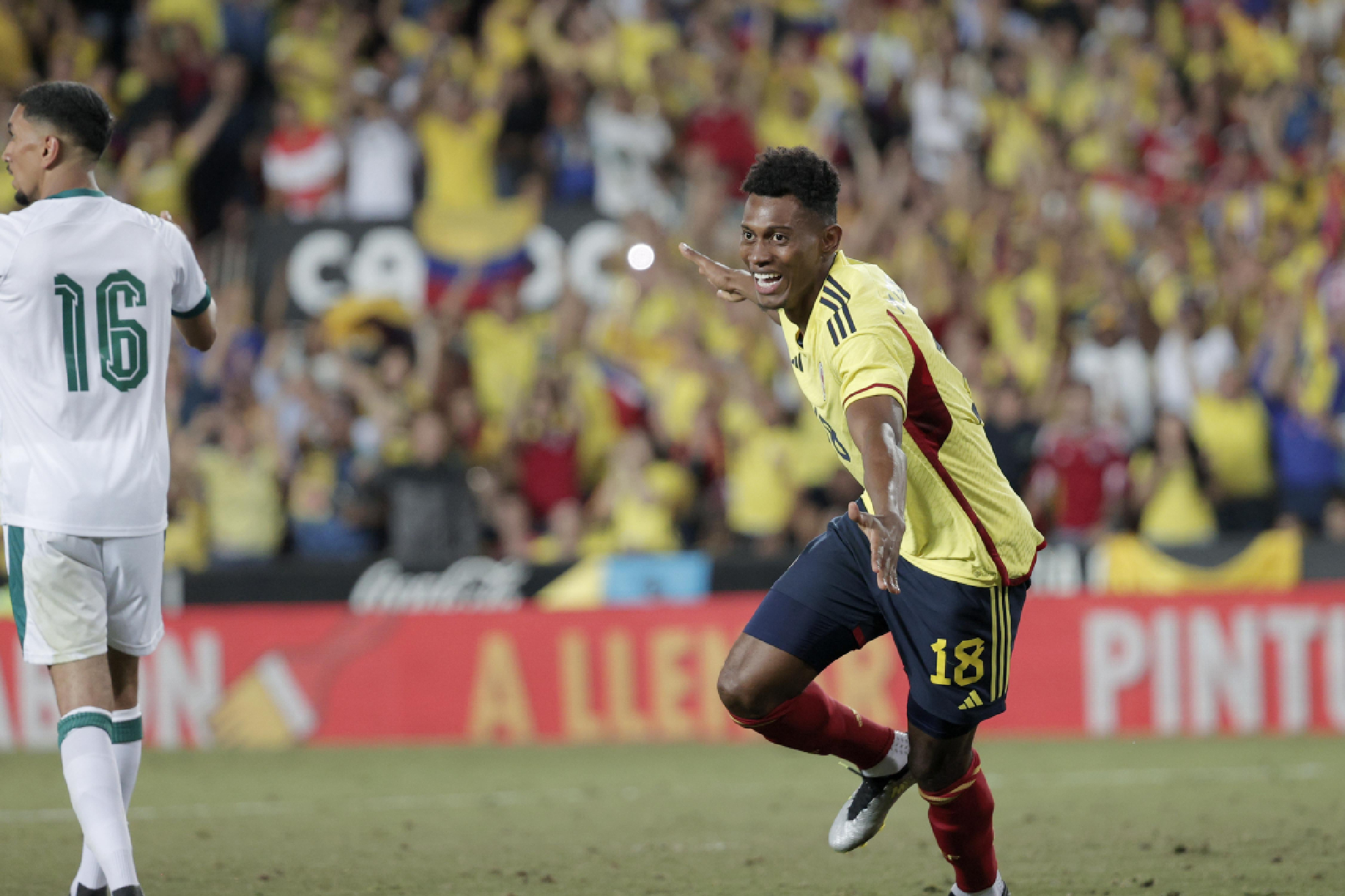 Mateo Cassierra celebra el gol anotado con Colombia.