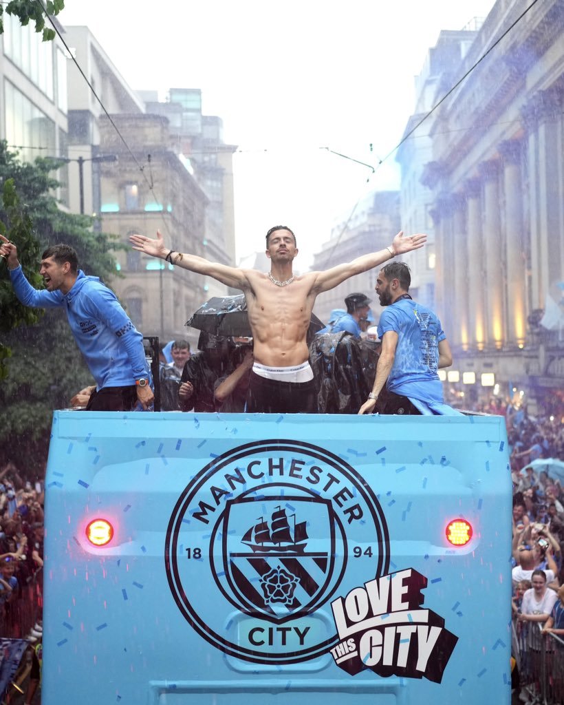 Jack Grealish, durante la celebración del triplete del Manchester City.