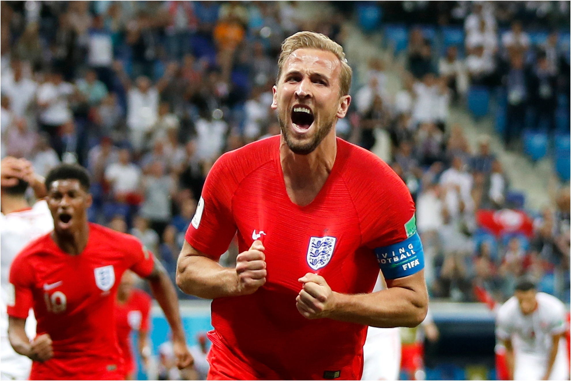 Kane celebra un gol con Inglaterra.
