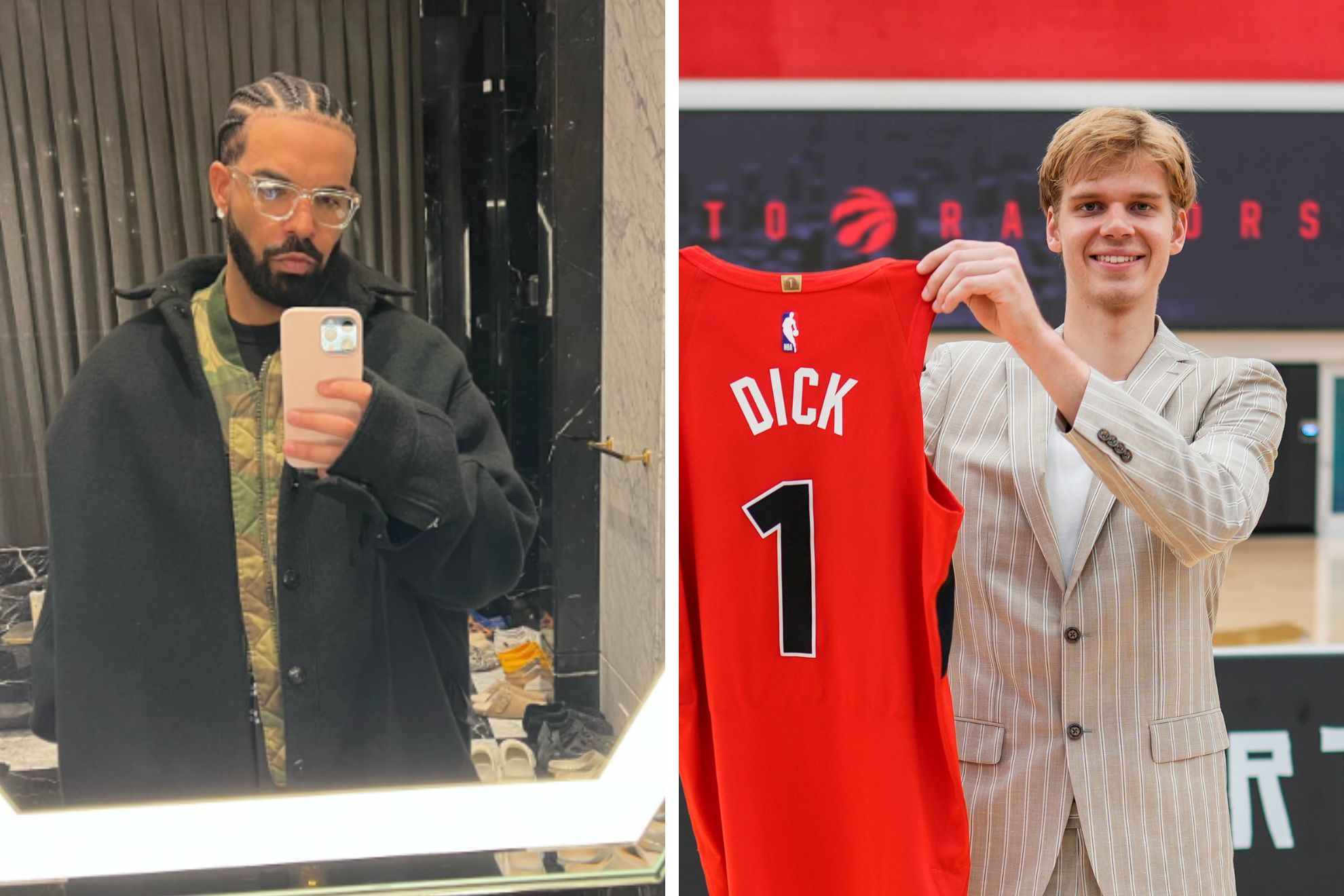 Drake pokes fun at Raptors rookie Gradey Dick's name with viral meme