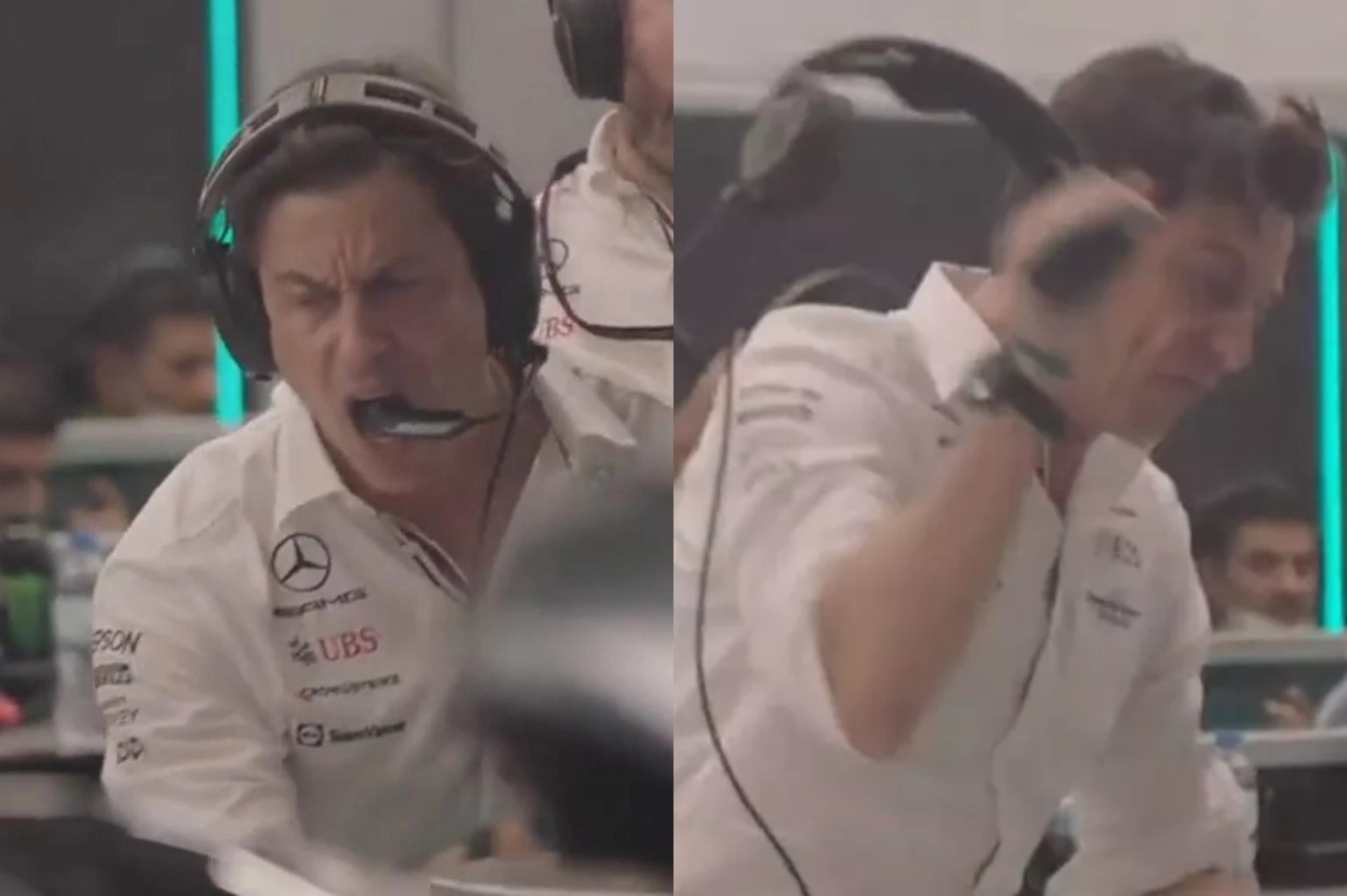 Una secuencia del ataque de ira de Toto Wolff en el GP de Arabia Saudí 2021.