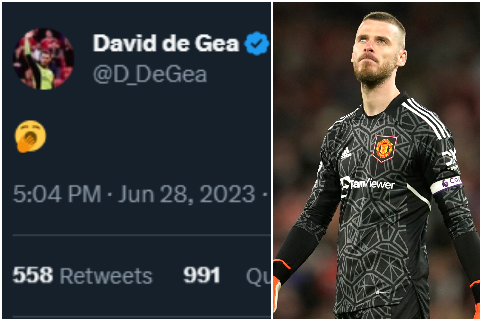 El tuit de De Gea y l durante un partido con el Manchester United.