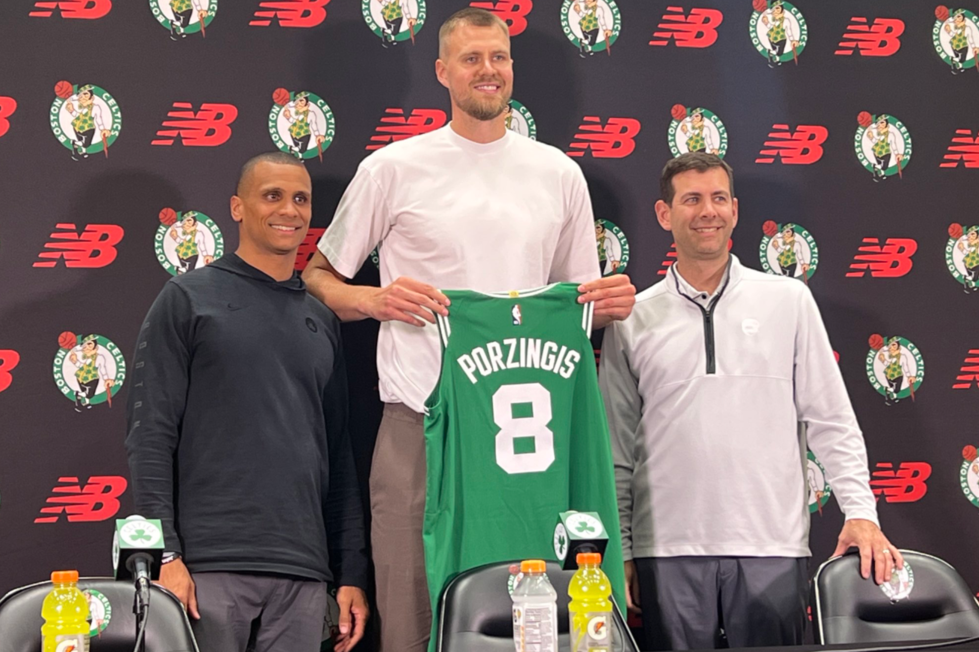 Porzingis was introduced at a press conference Thursday.