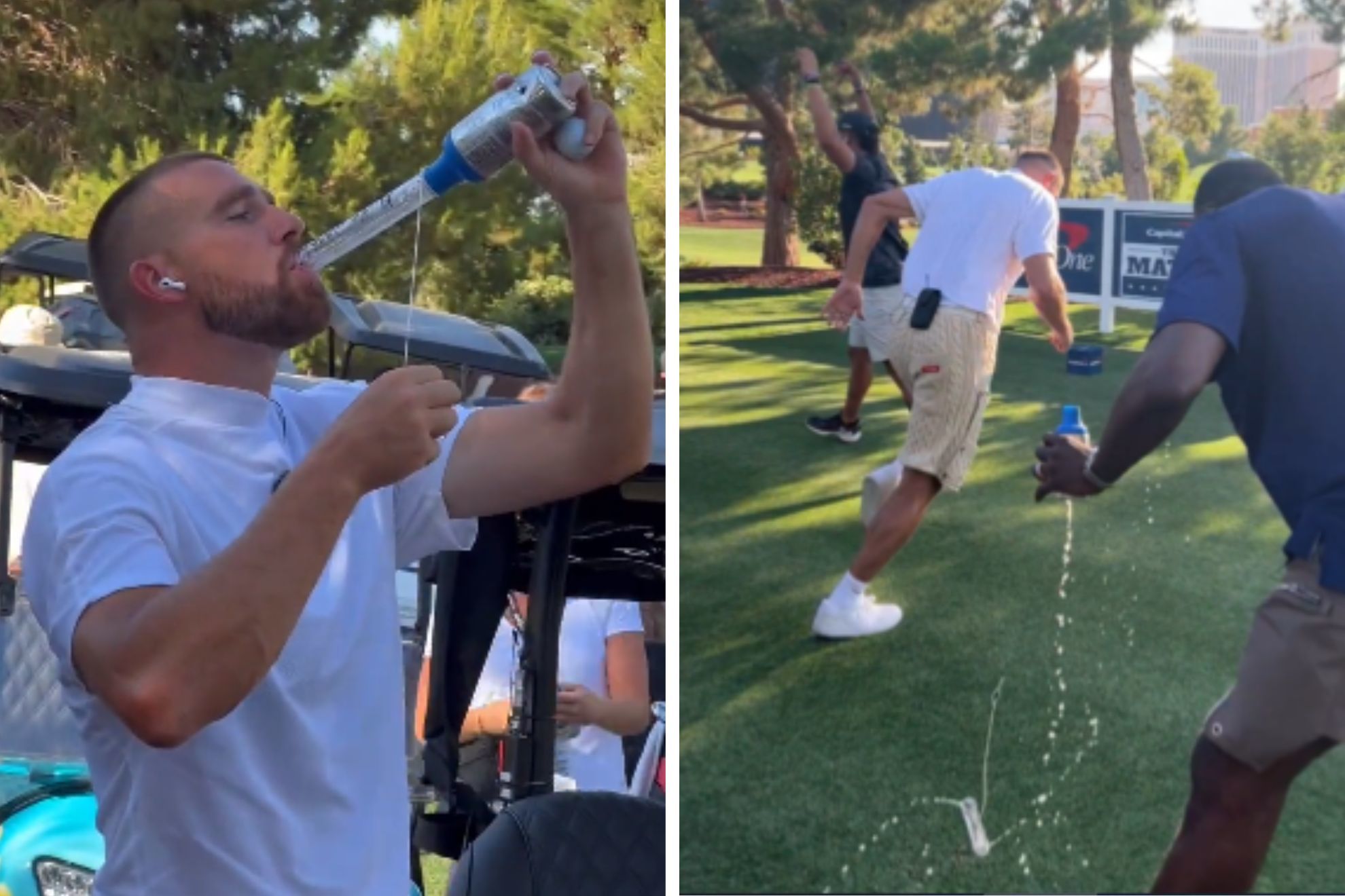 Draymond Green fails after Travis Kelce teaches him how to chug beer at The Match