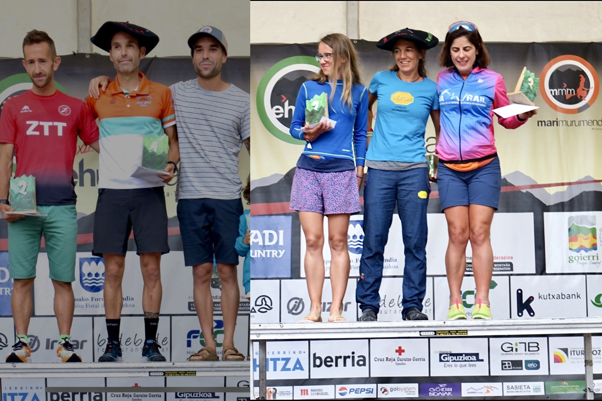 Los podios masculino y femenino de las 100 millas vascas.