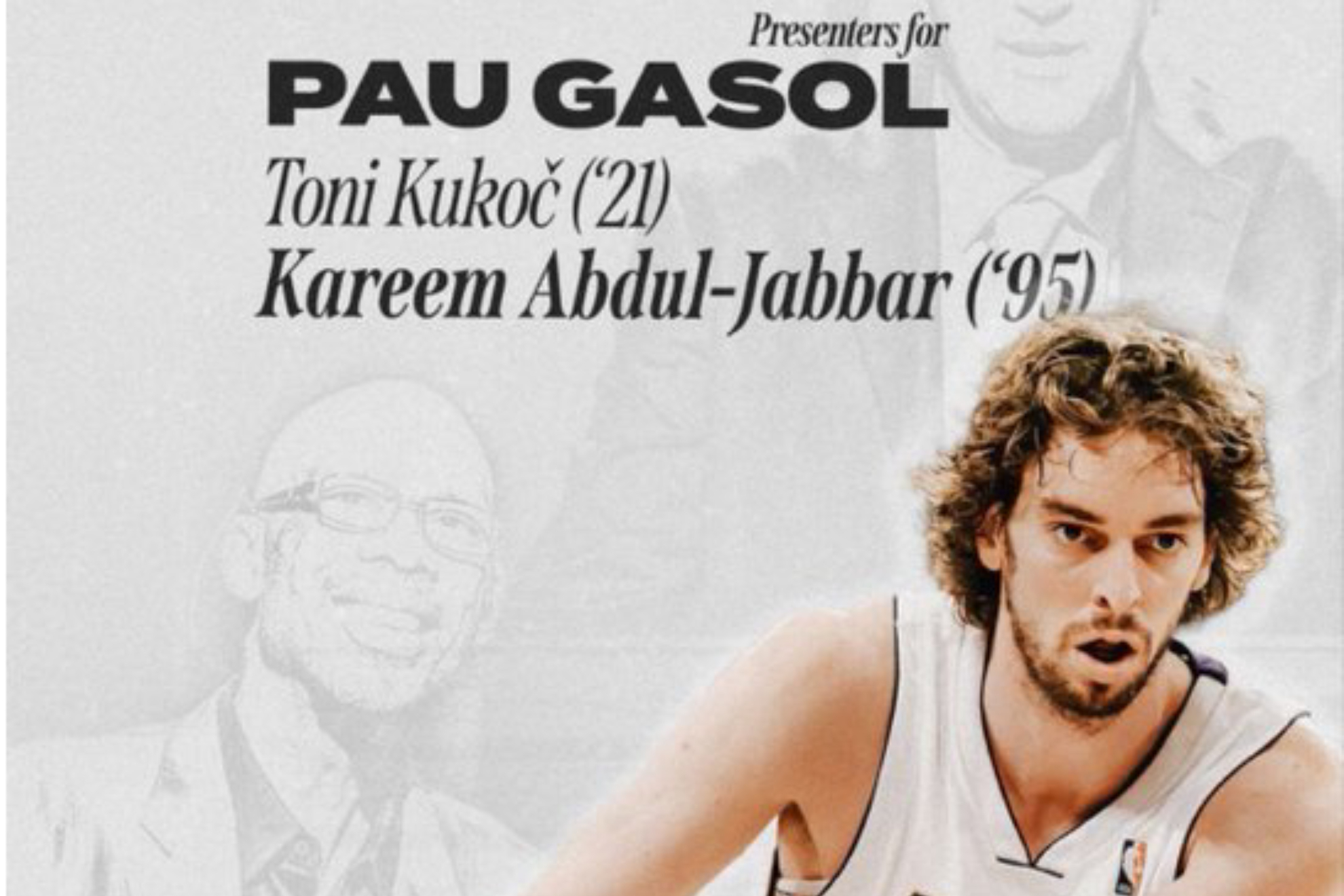 Kareem Abdul-Jabbar se suma a Kukoc para presentar a Pau Gasol en la ceremonia del Hall of Fame