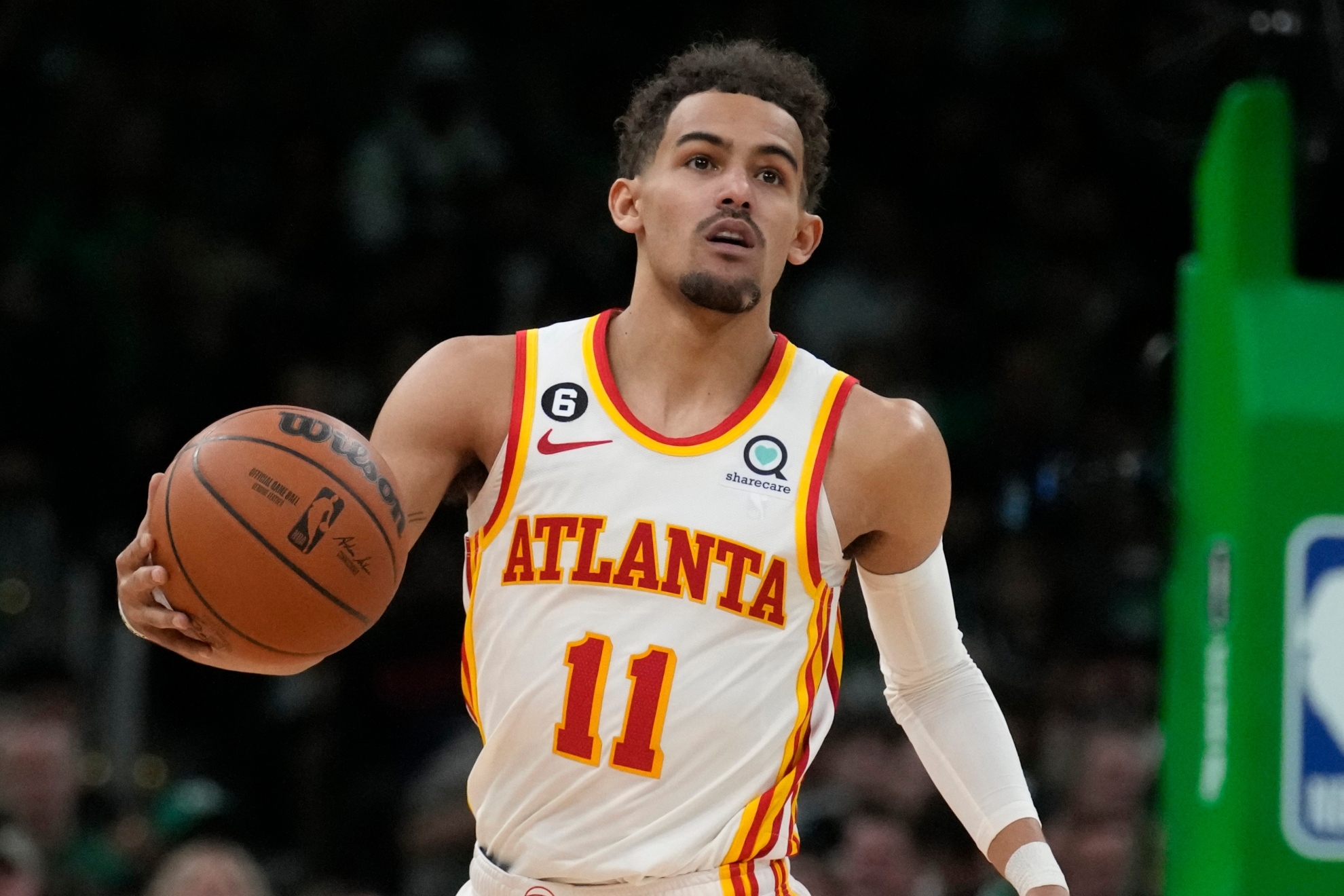 Trae Young playing with the Atlanta Hawks