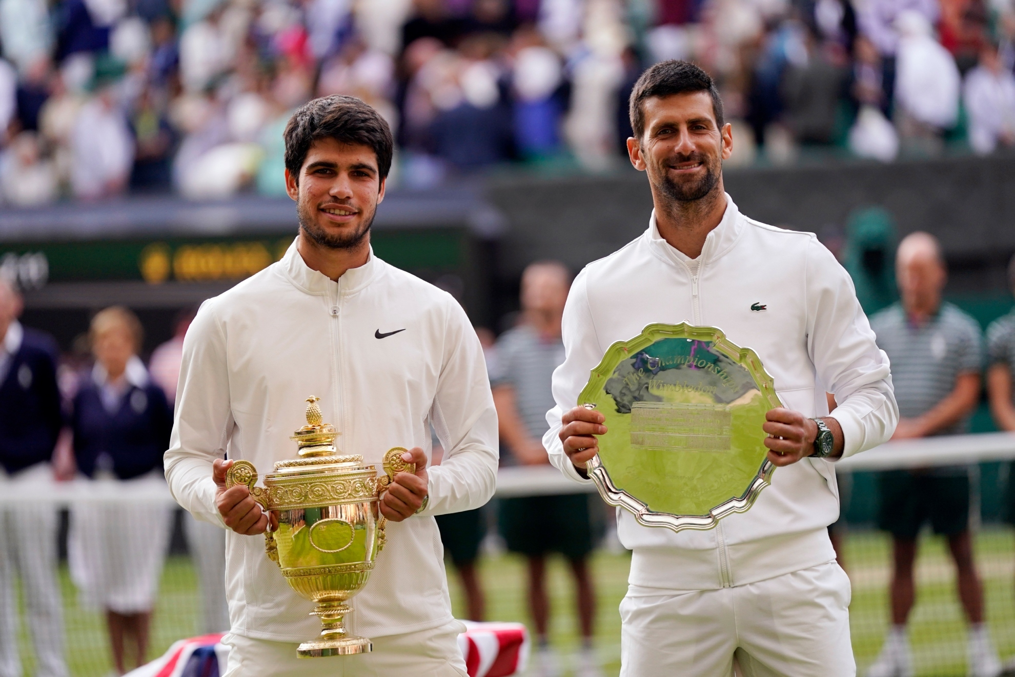 Alcaraz y Djokovic, en la entrega de trofeos