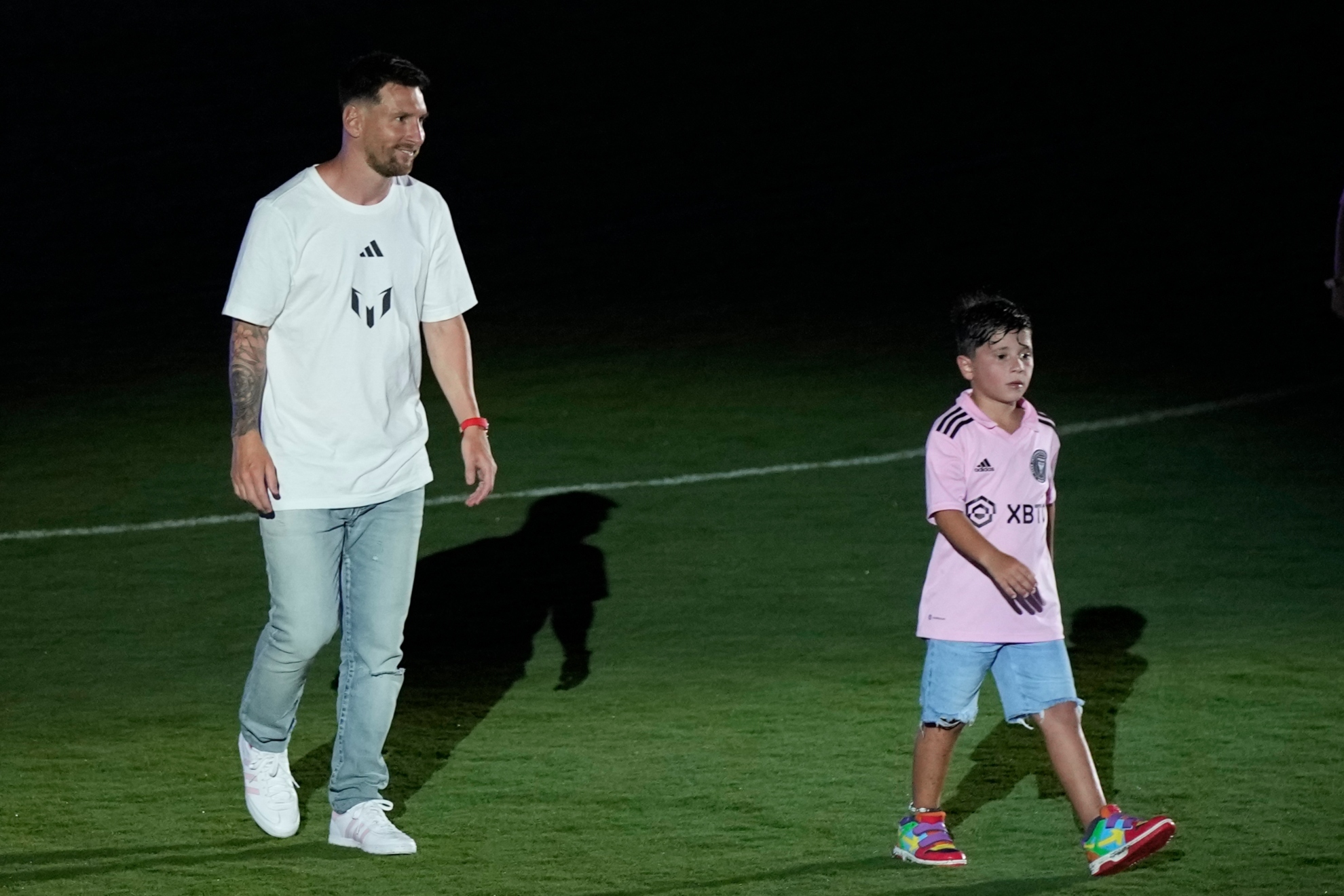 Lionel Messi's son Thiago steals the show with cheeky nutmeg during Inter Miami presentation