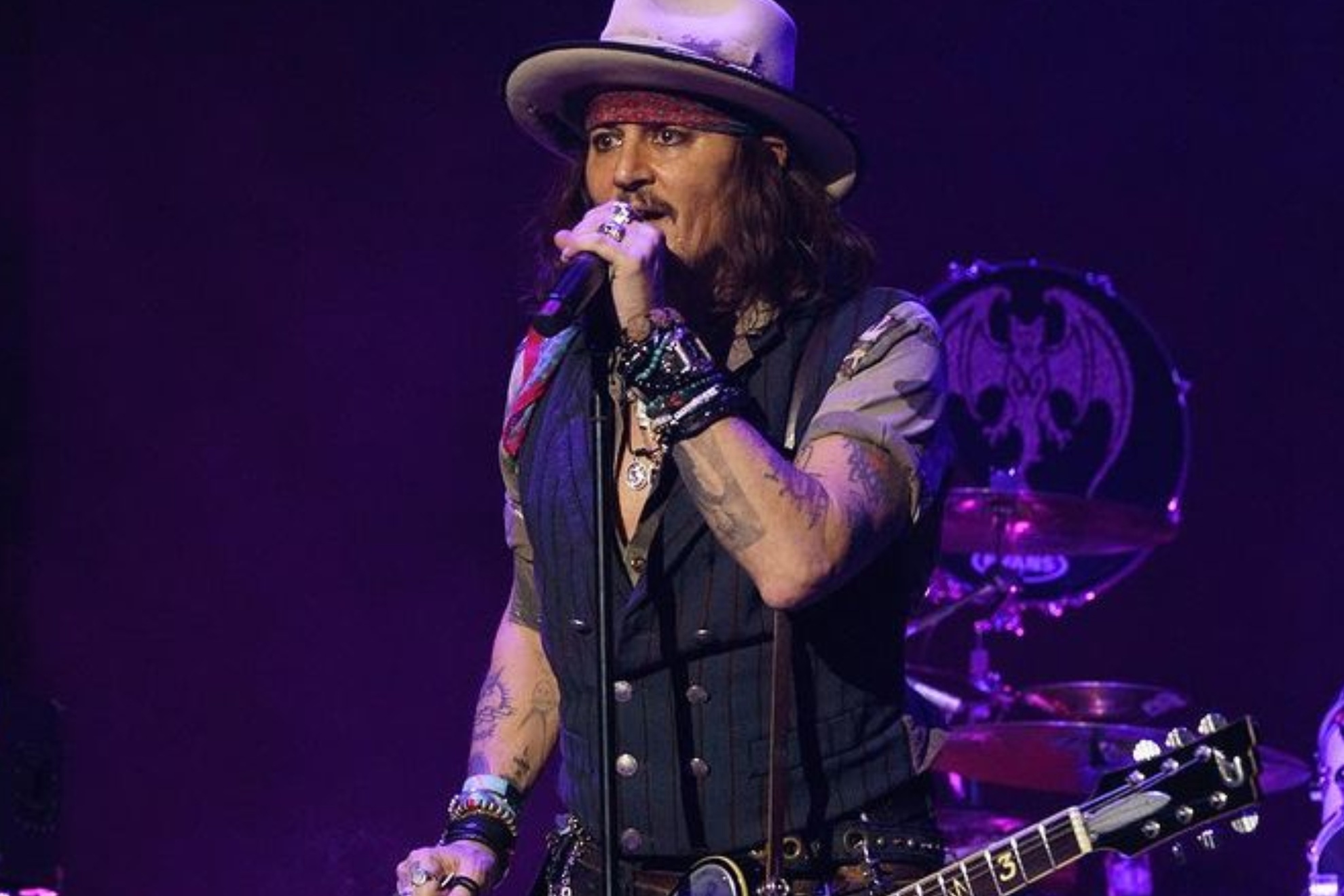 Johnny Depp performing with Hollywood Vampires.