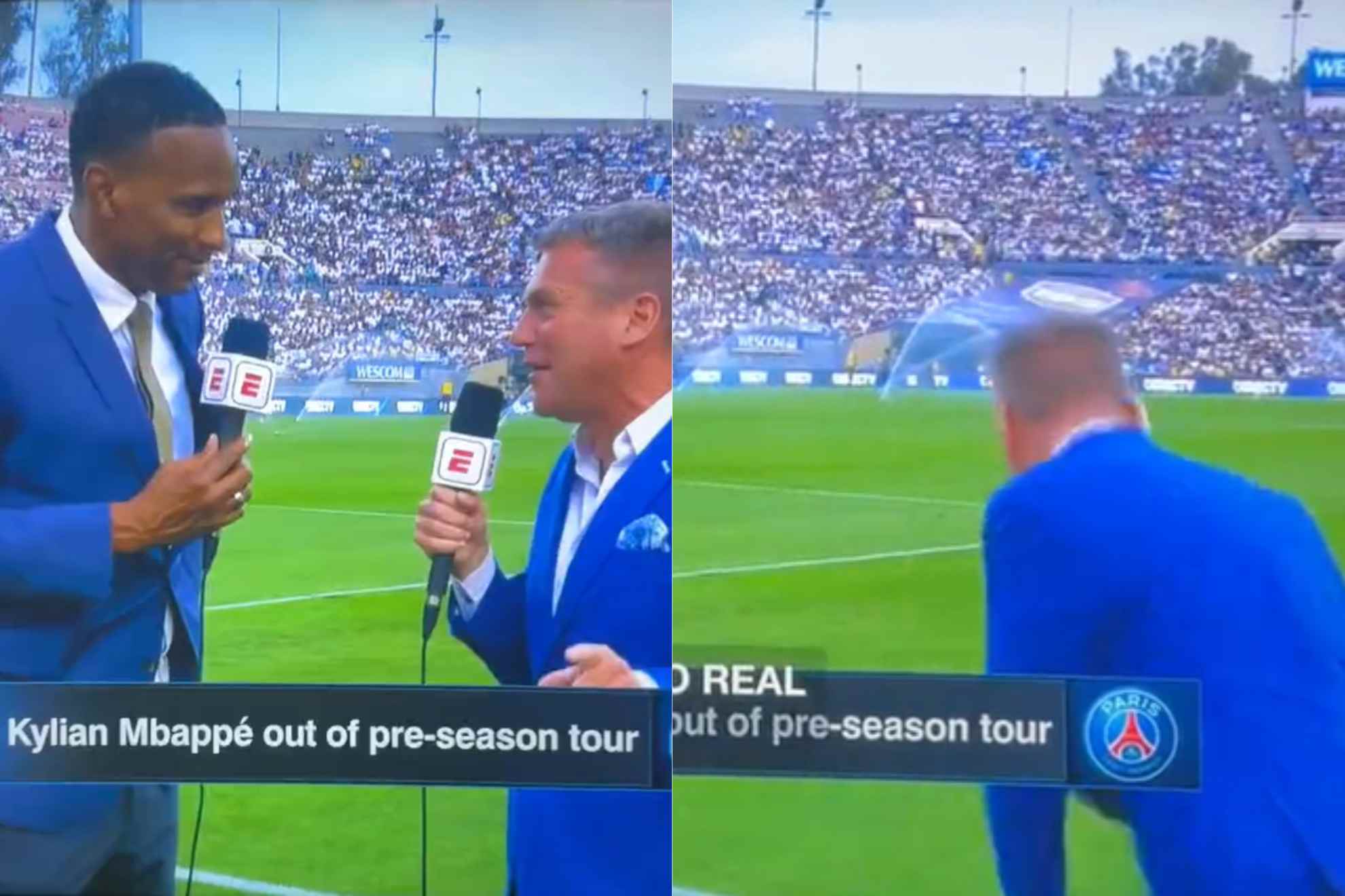 Shaka Hislop and Dan Thomas, were reporting from the Rose Bowl, before the former collapsed on live TV.
