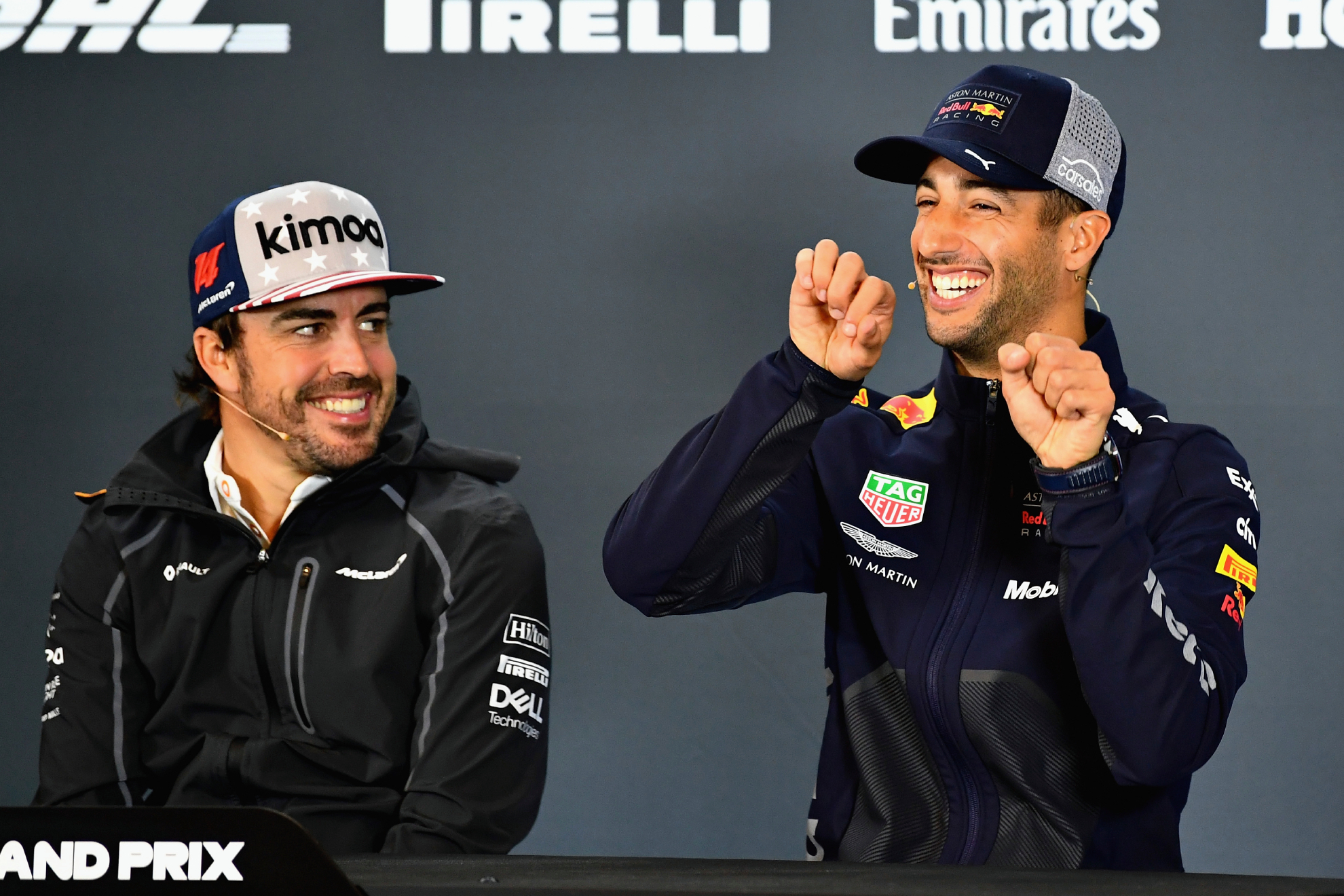 Fernando Alonso y Daniel Ricciardo, durante una rueda de prensa de la Fórmula 1.