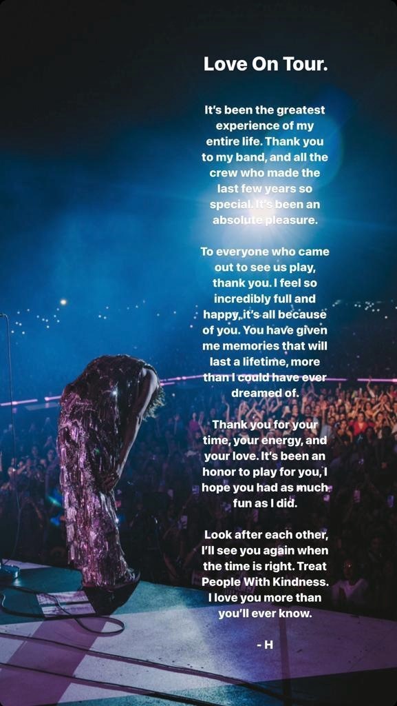 Harry Styles's message to fans after finishing his "Love on Tour" run