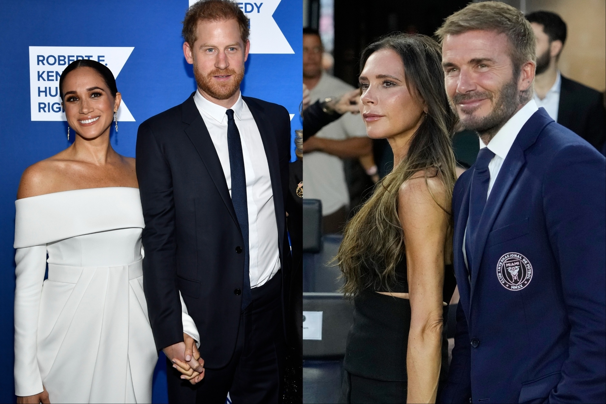 Mashup image of the Sussexes and the Beckhams.