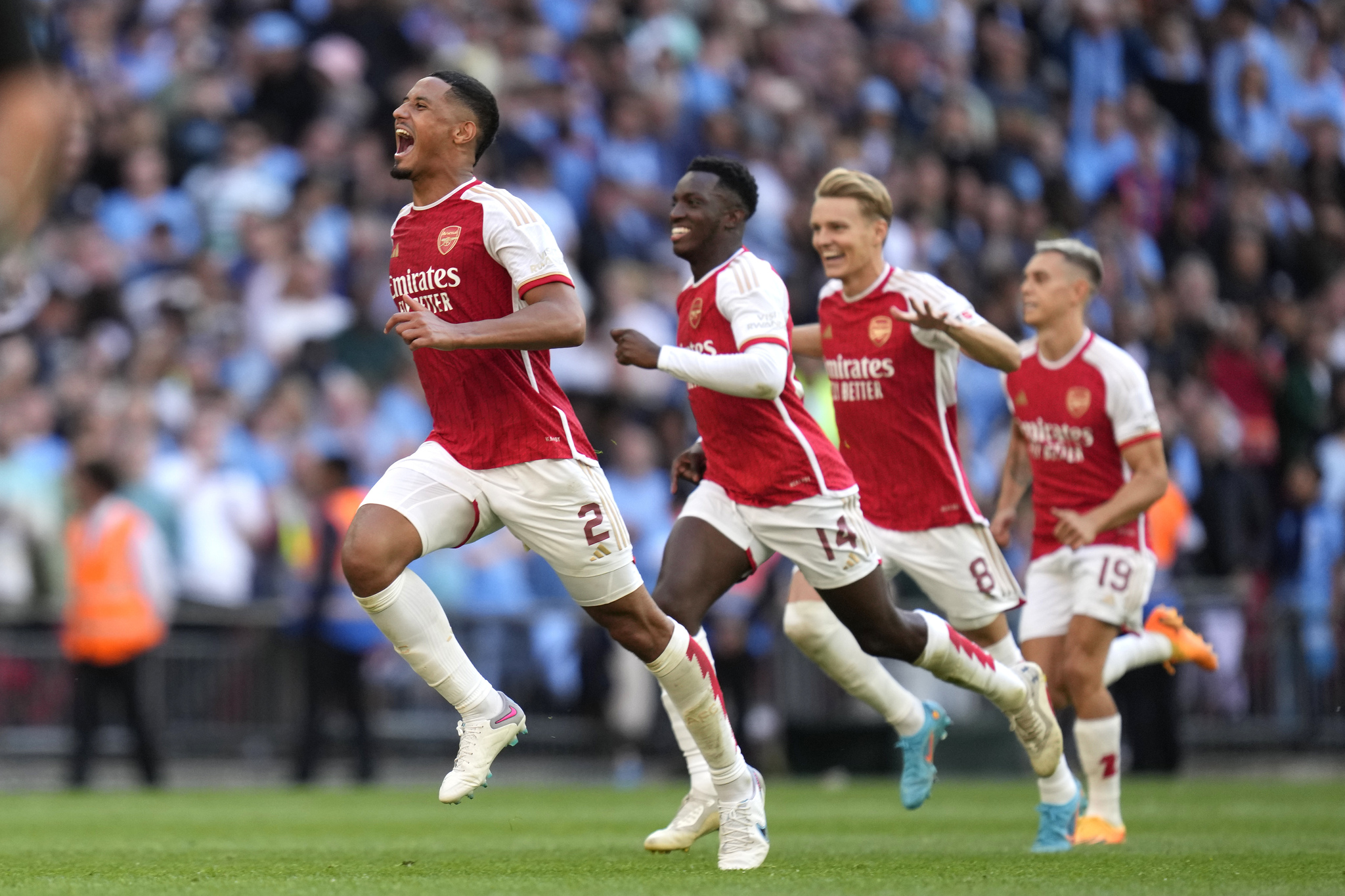 Arsenal players celebrate winning the Community Shield 2023