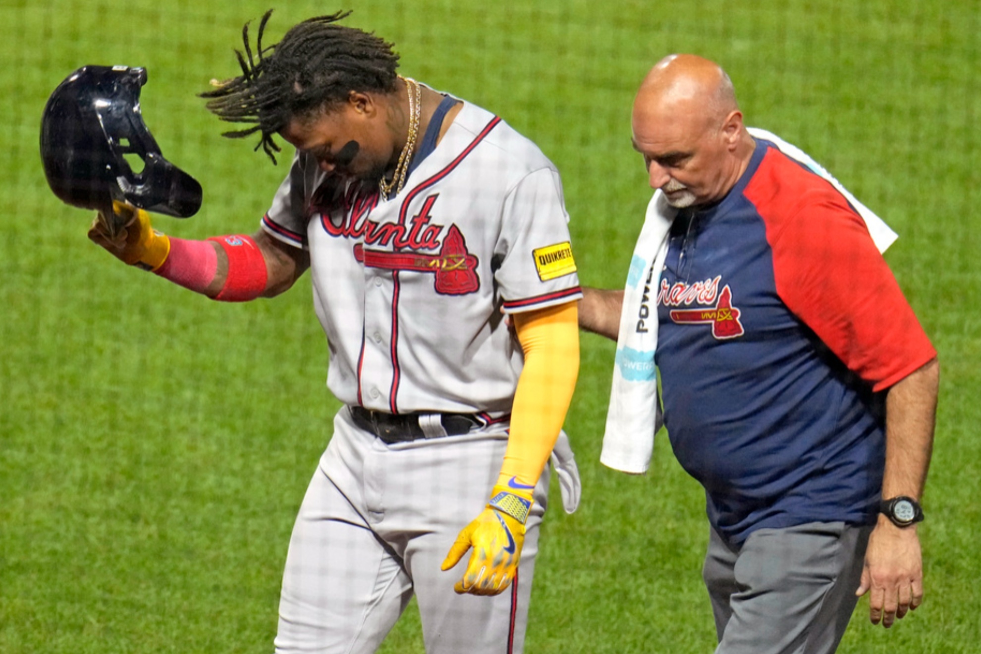 Braves star slugger Ronald Acuña was hit by a 97mph pitch