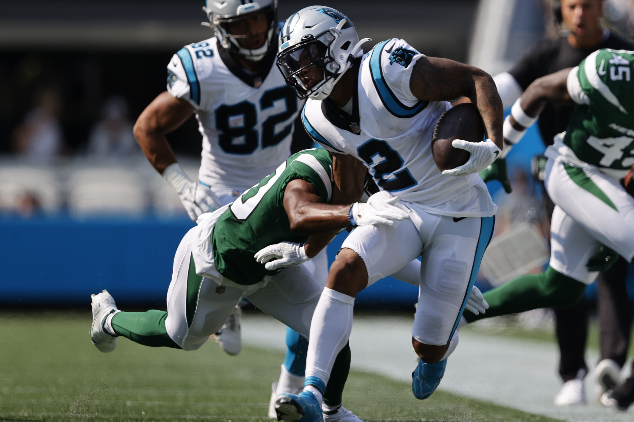 Carolina Panthers wide receiver runs during his last game against the New York Jets.