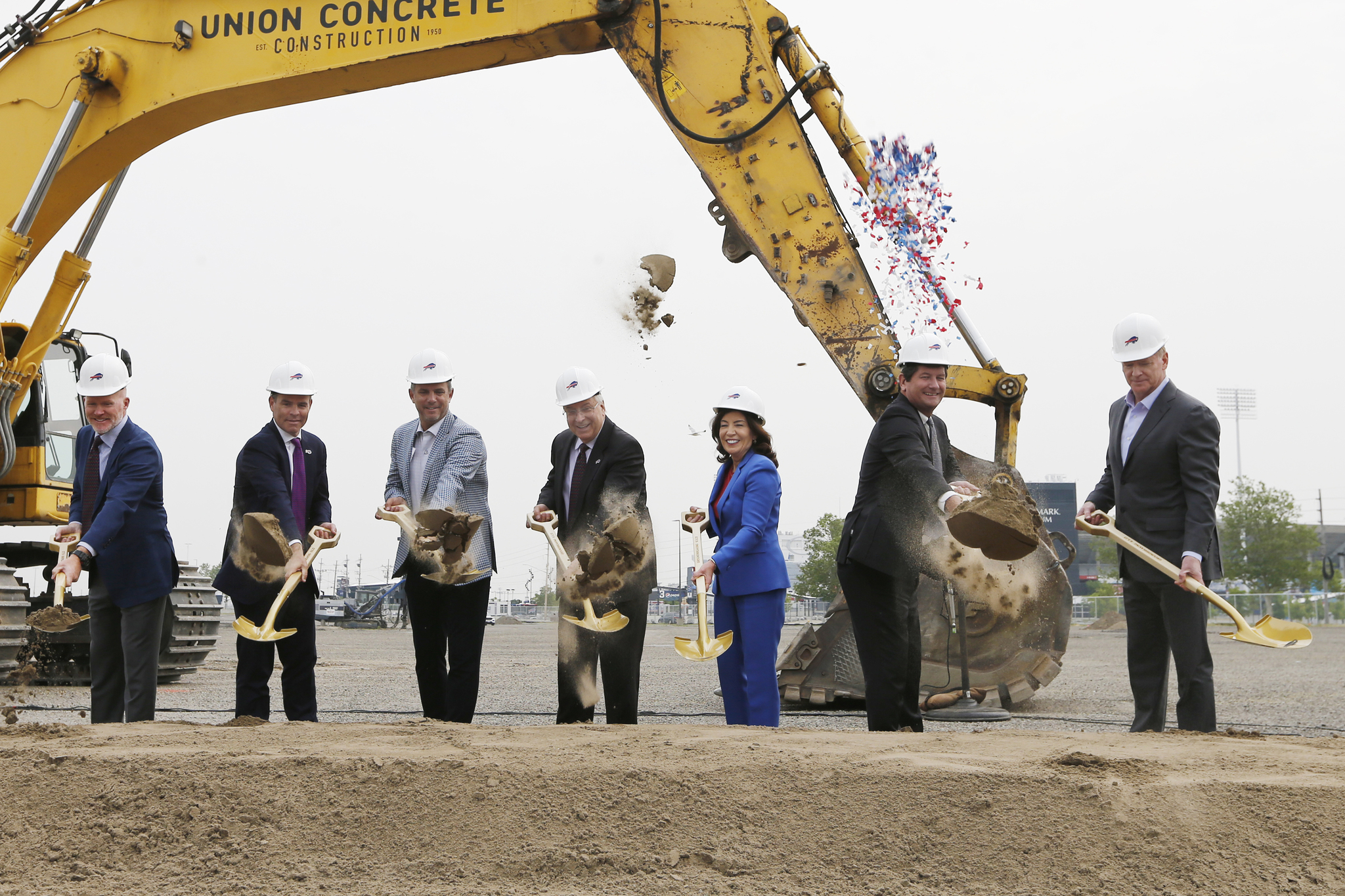 The groundbreaking ceremony at the site of the new Bills Stadium in Orchard Park, N.Y.