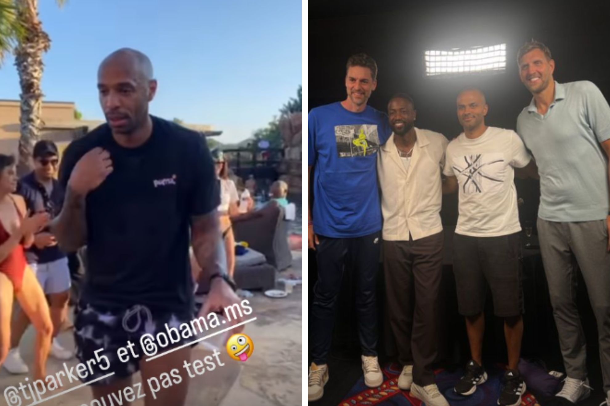 Thierry Henry goes wild at Tony Parker's pool party celebrating HOF induction