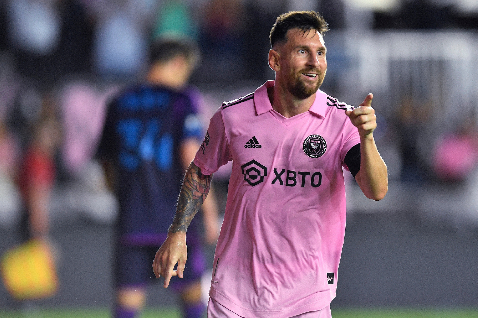 Lionel Messi celebrates his goal vs. Charlotte FC.