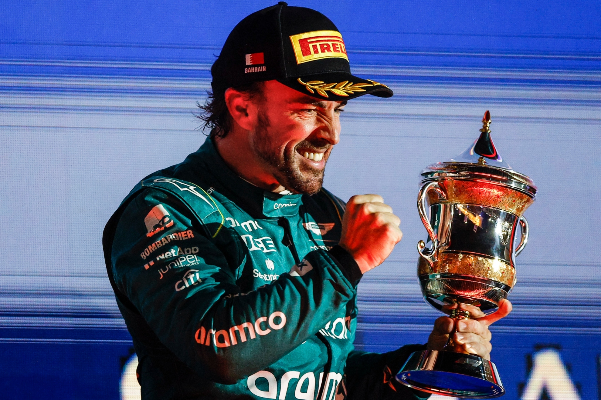 Alonso, eufórico, tras lograr un podio esta temporada.