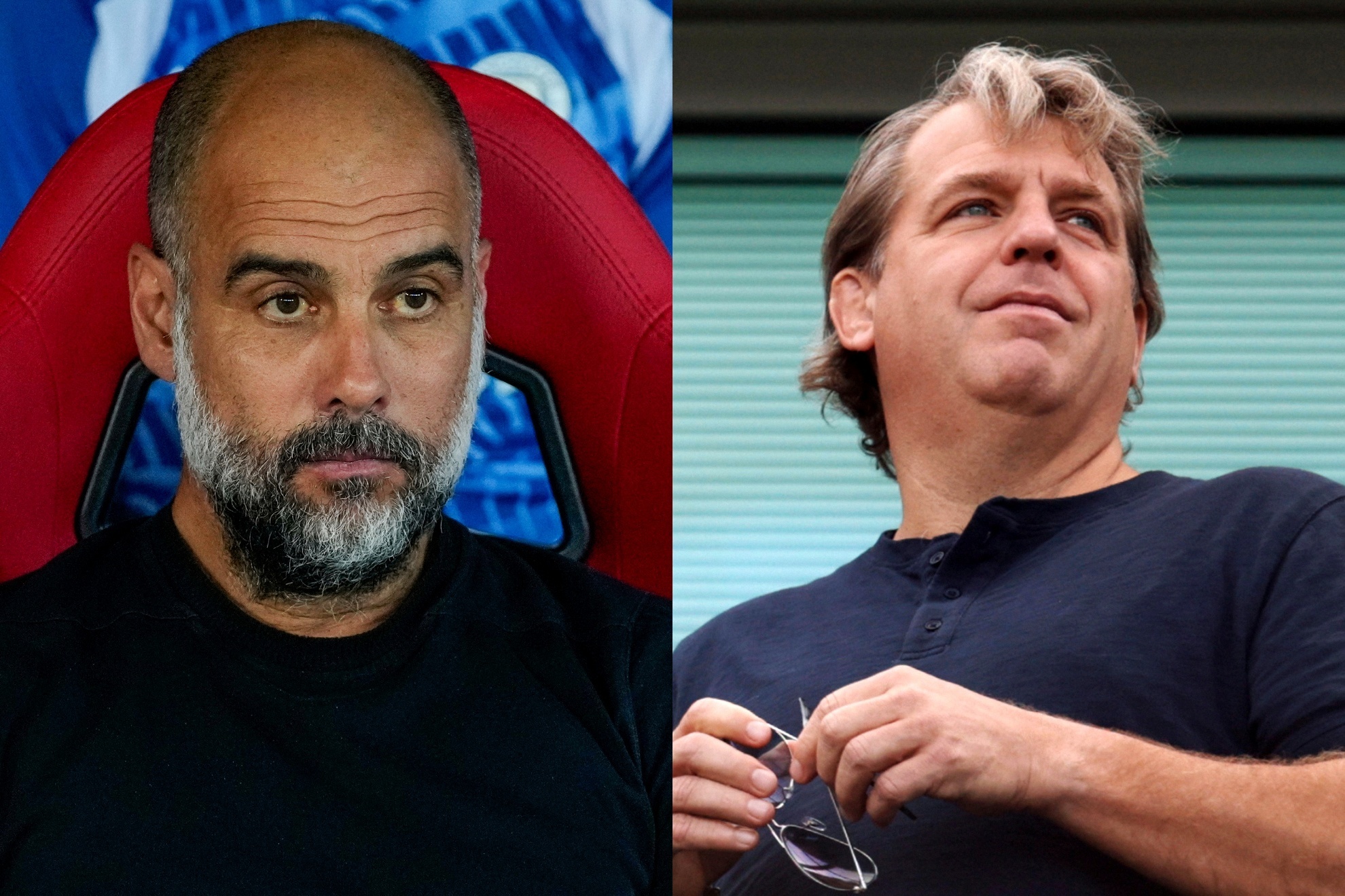 Pep Guardiola (L) and Todd Boehly (R).
