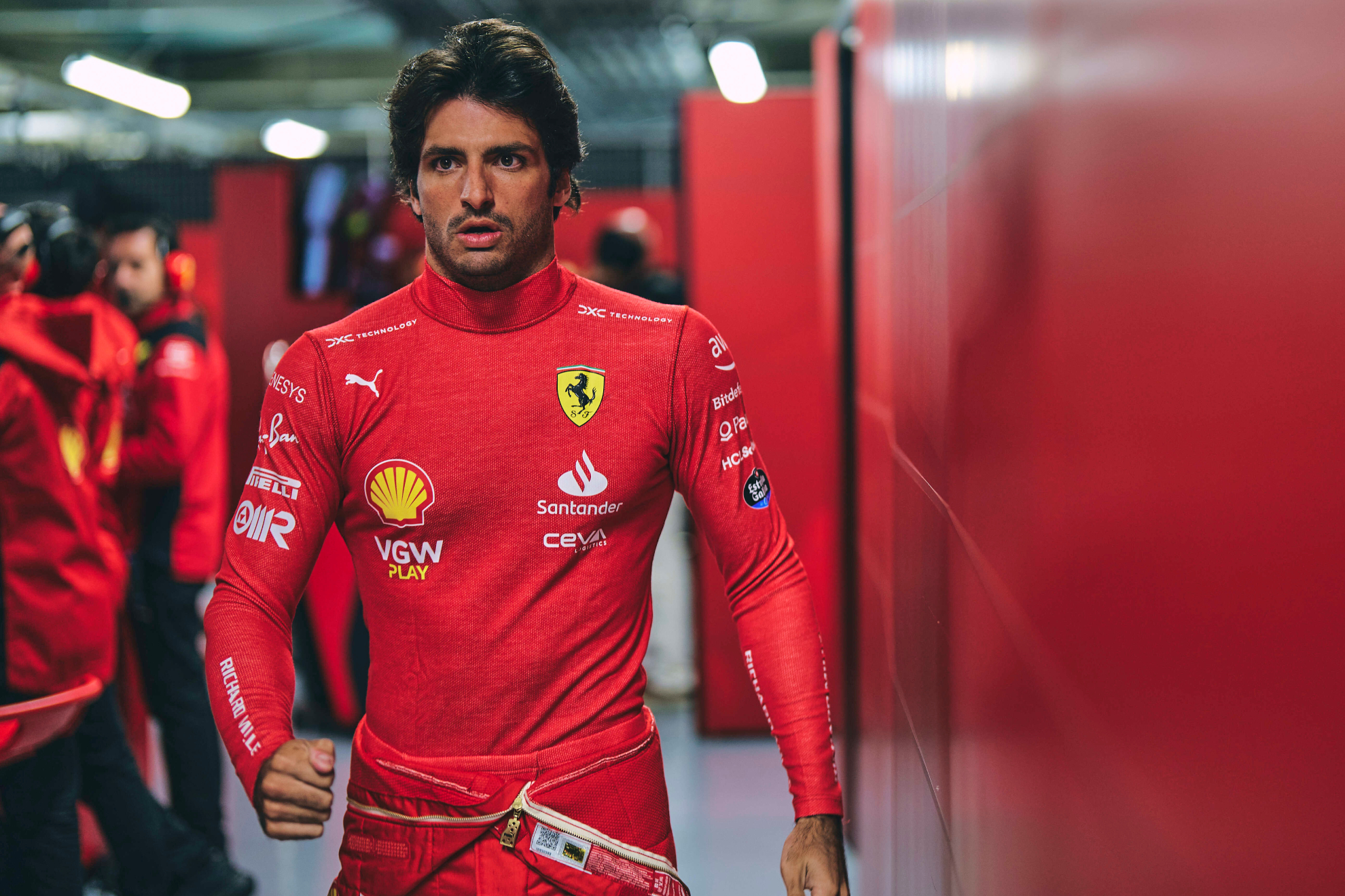 Carlos Sainz in the Ferrari garage