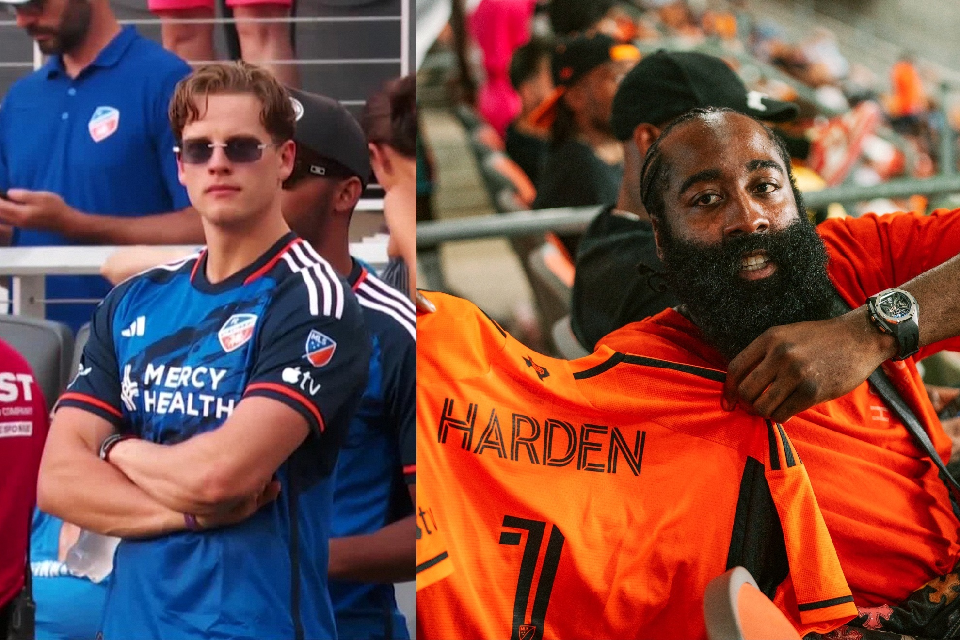 Joe Burrow and James Harden attend U.S. Open Cup semifinal games.