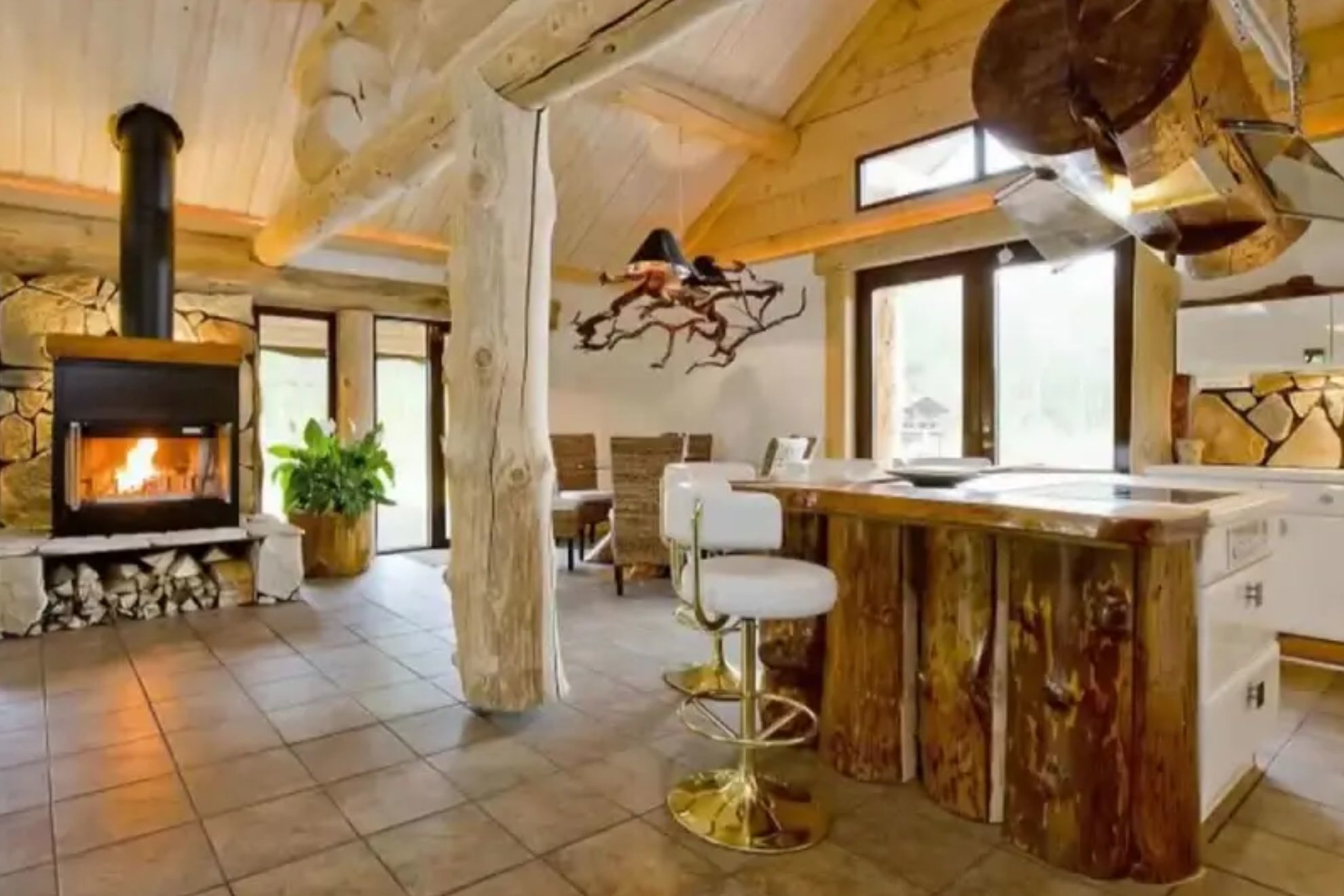 The cabin aesthetic is specific to this one room