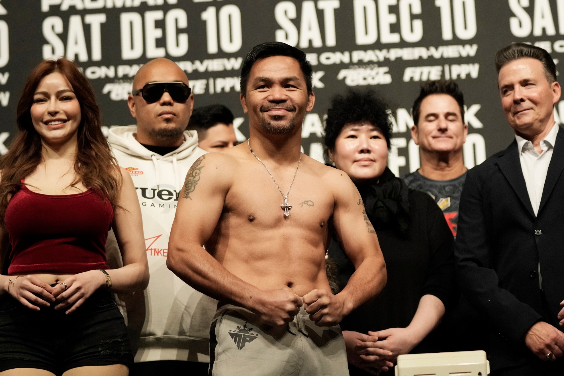 Manny Pacquiao during a weigh in and  press conference.