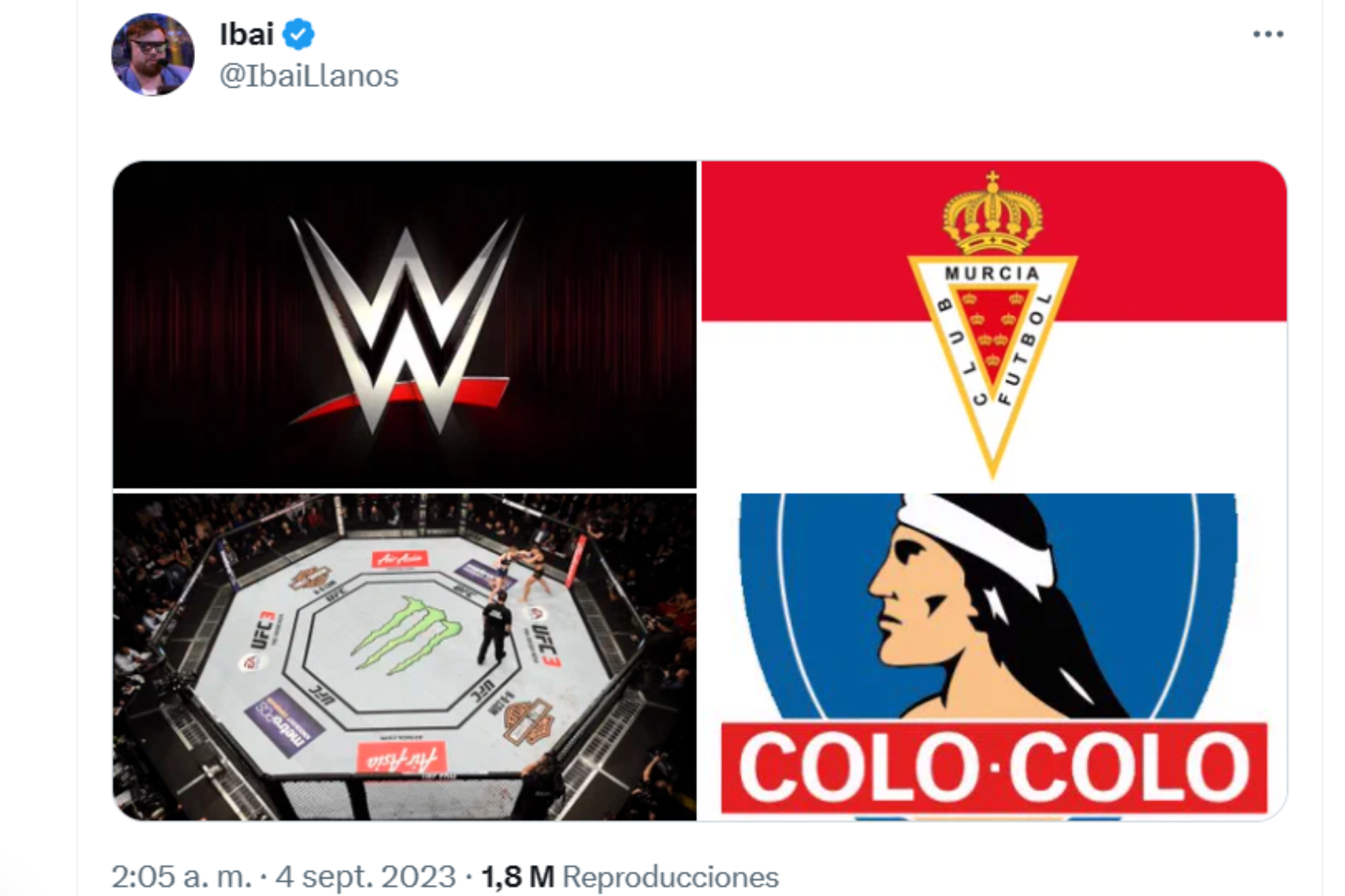 El enigmático mensaje de Ibai Llanos en Twitter que incluye al Real Murcia, Colo-Colo, la WWE y MMA