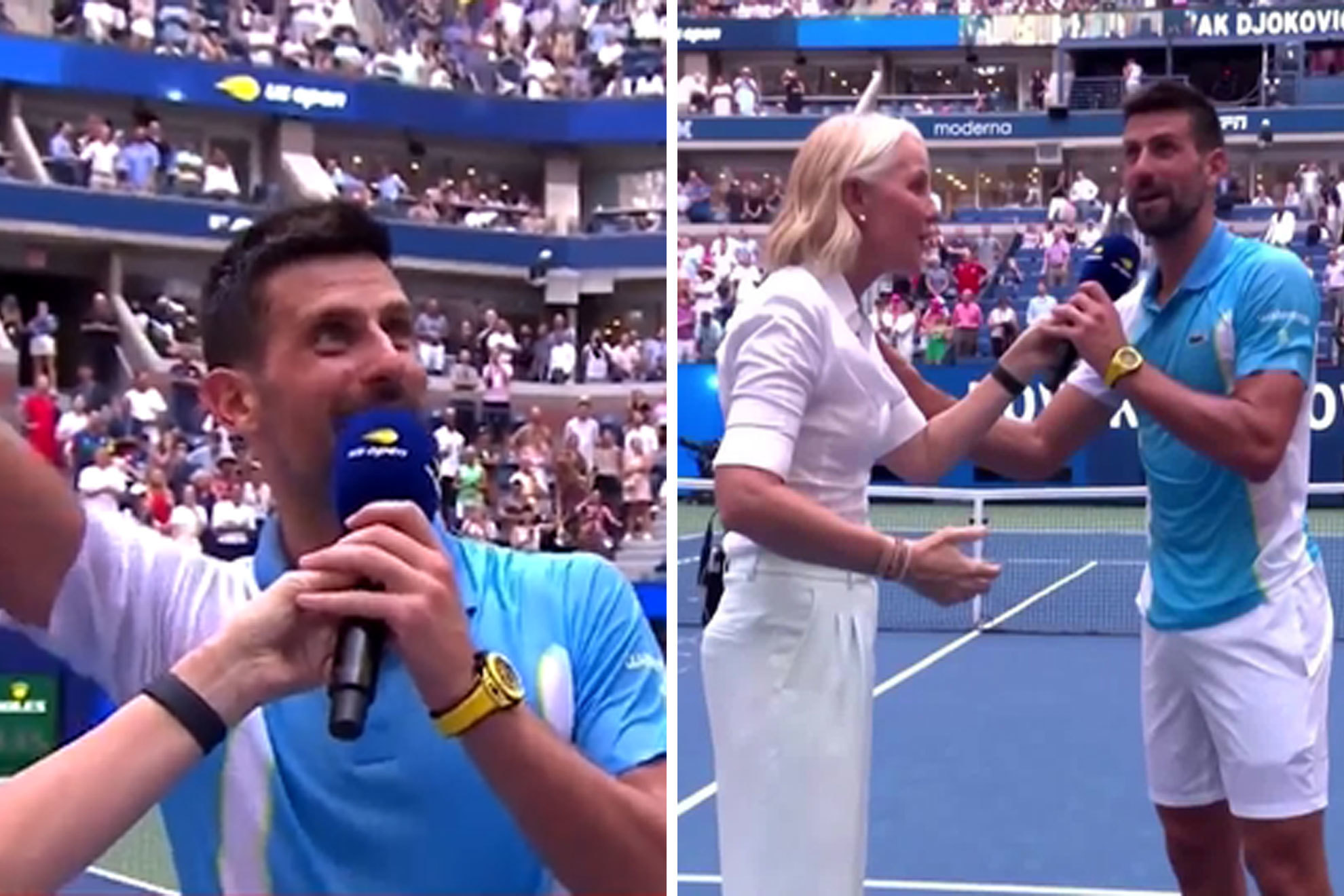 Djokovic 'imita' a Alcaraz cantando en mitad de la pista: "¡Por el derecho a la fiesta!"