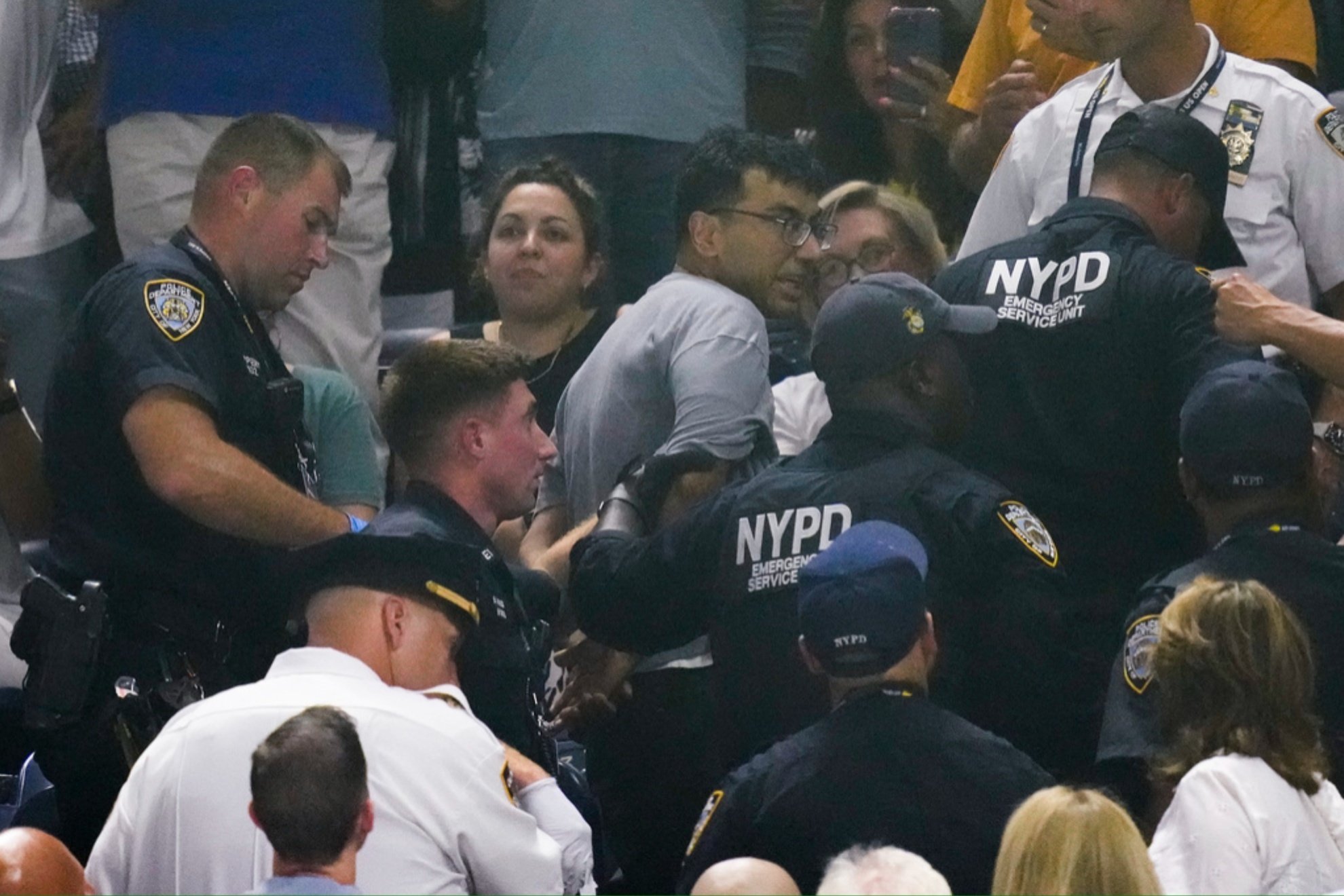 Police arrested climate protesters during the US Open semifinal game between Coco Gauff and Karolna Muchov