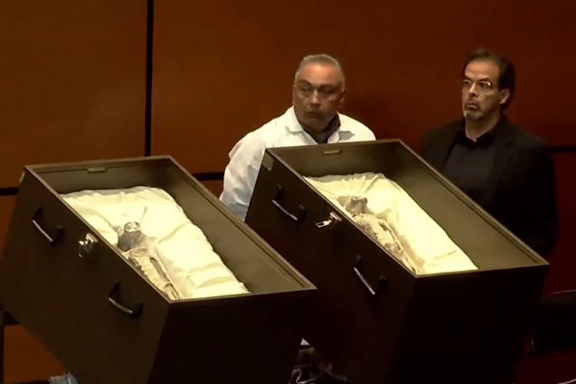 Two alleged alien corpses are displayed on Tuesday September 12 at the Mexican Congress.