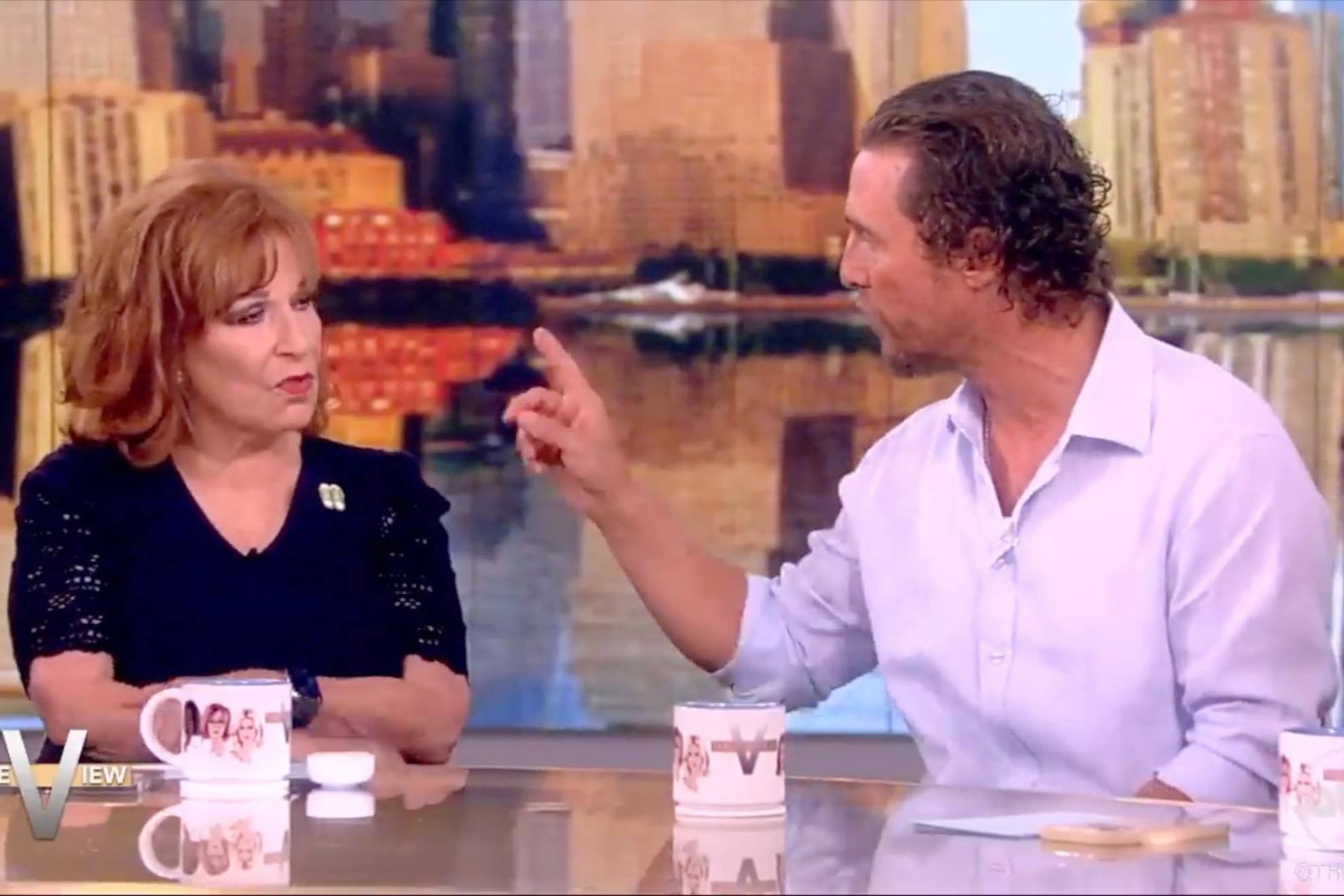 Matthew McConaughey points at The View host Joy Behar
