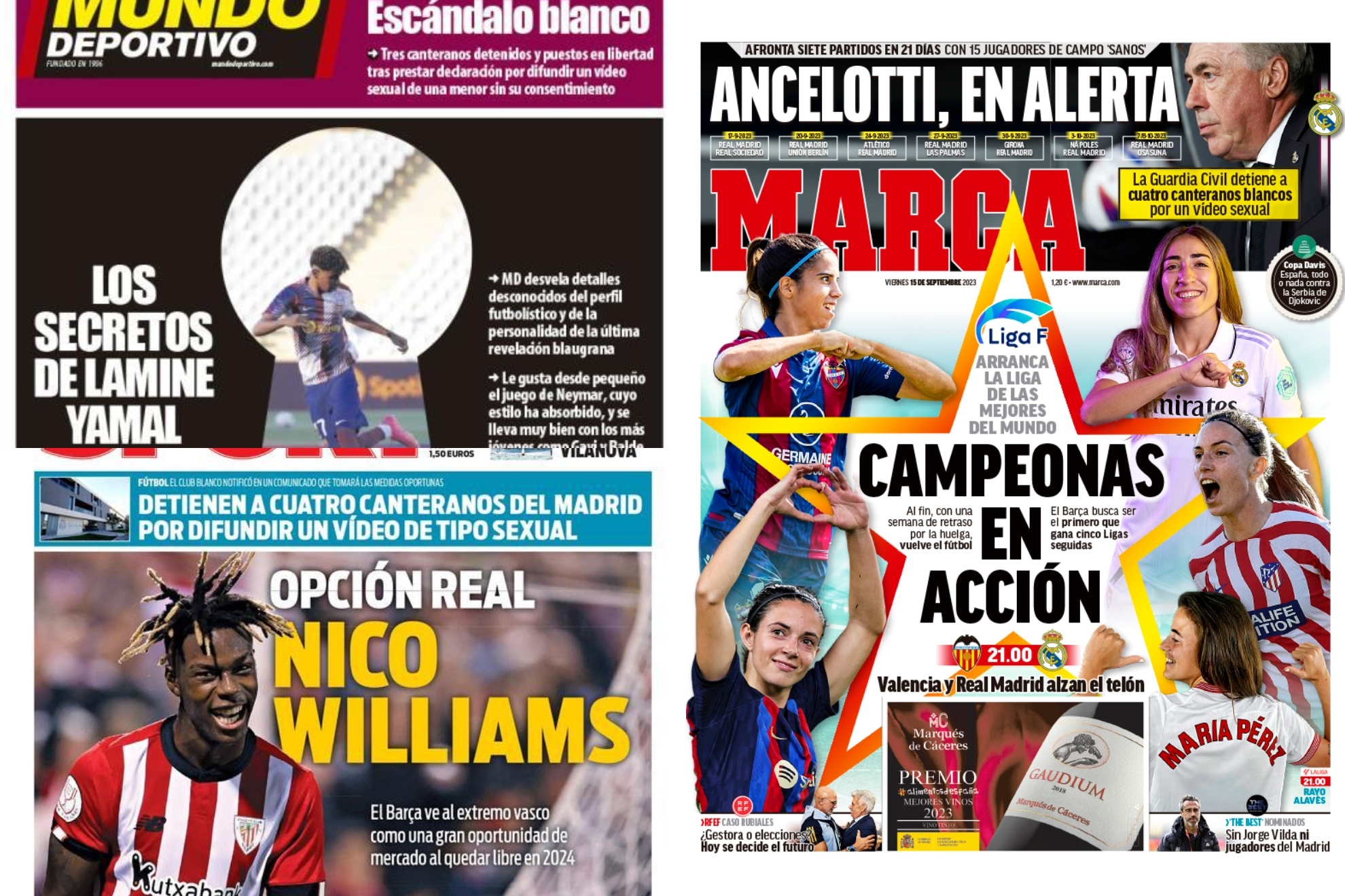 Así vienen las portadas de los principales periódicos deportivos de este viernes 15 de septiembre de 2023.