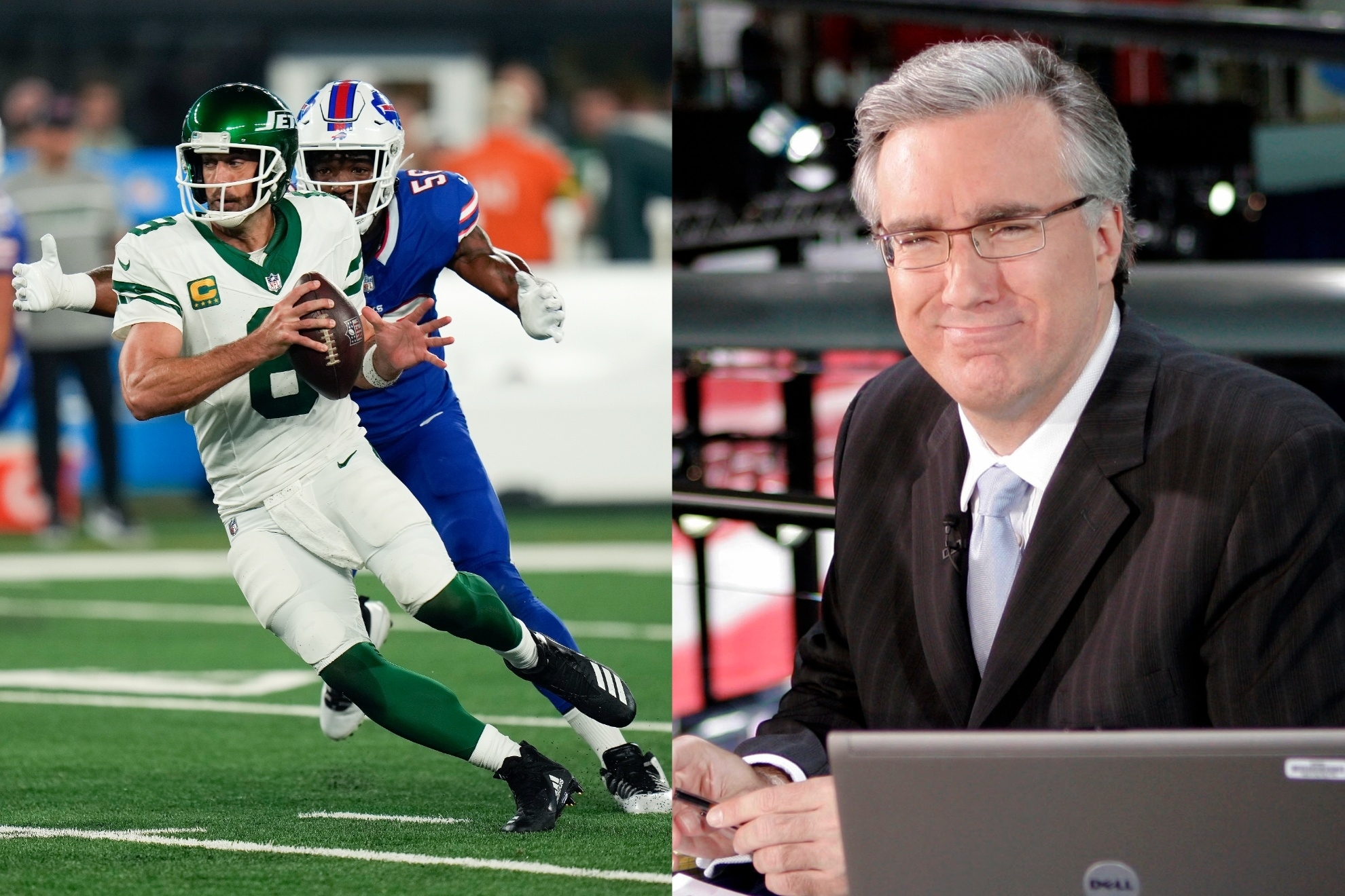 Mashup image of Aaron Rodgers and Keith Olbermann