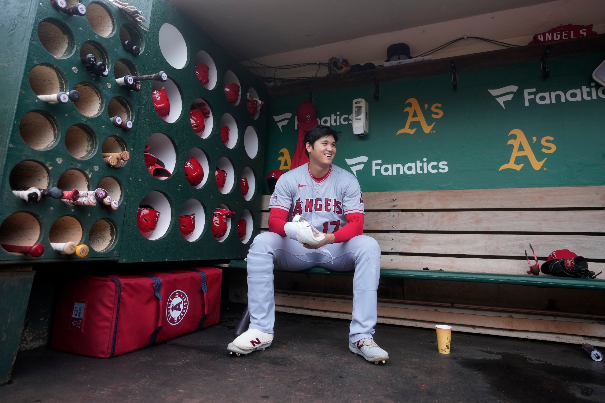 Shohei Ohtani after a game against the Oakland A's