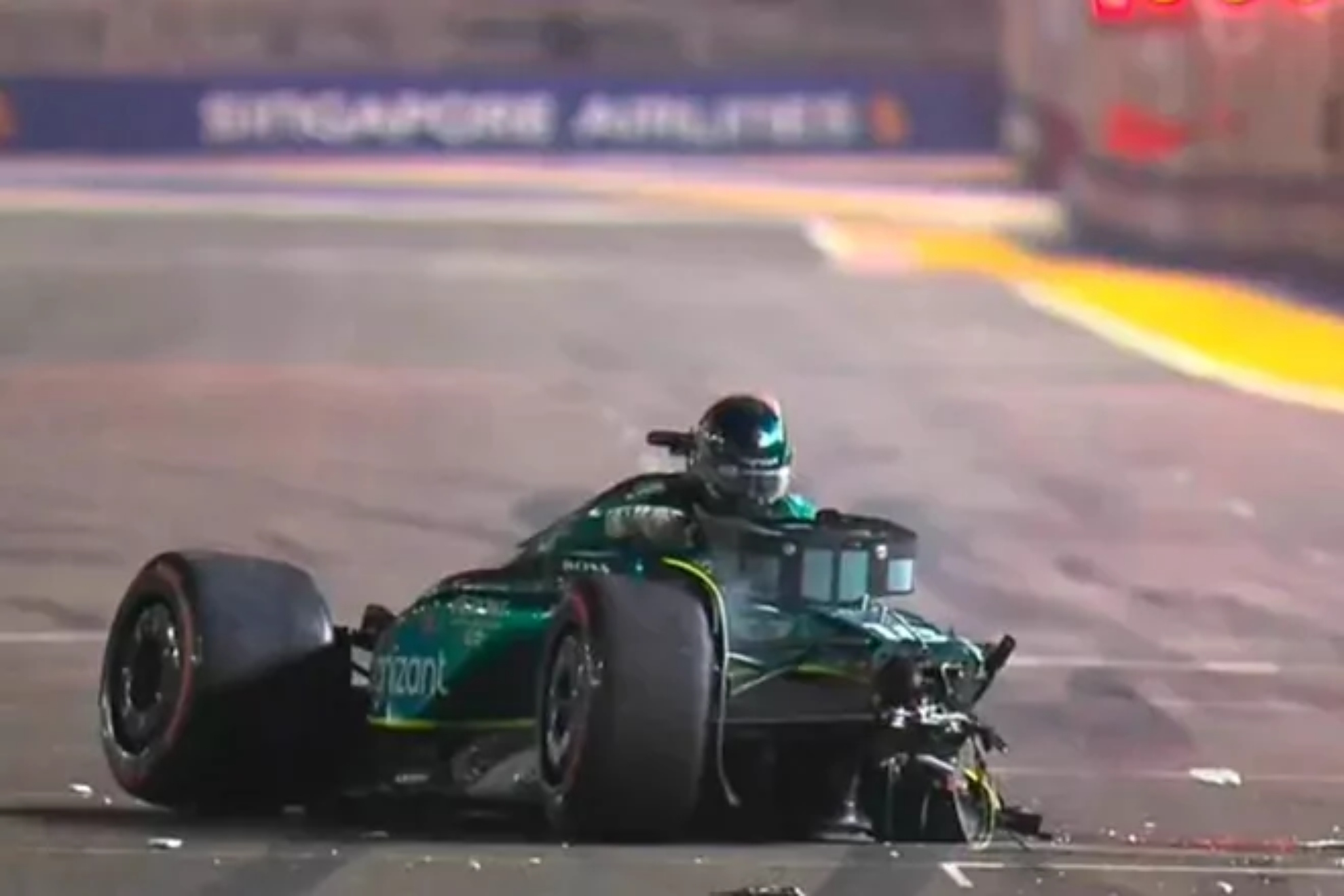 Lance Stroll splits his Aston Martin in half after a bone-shaking accident in Singapore