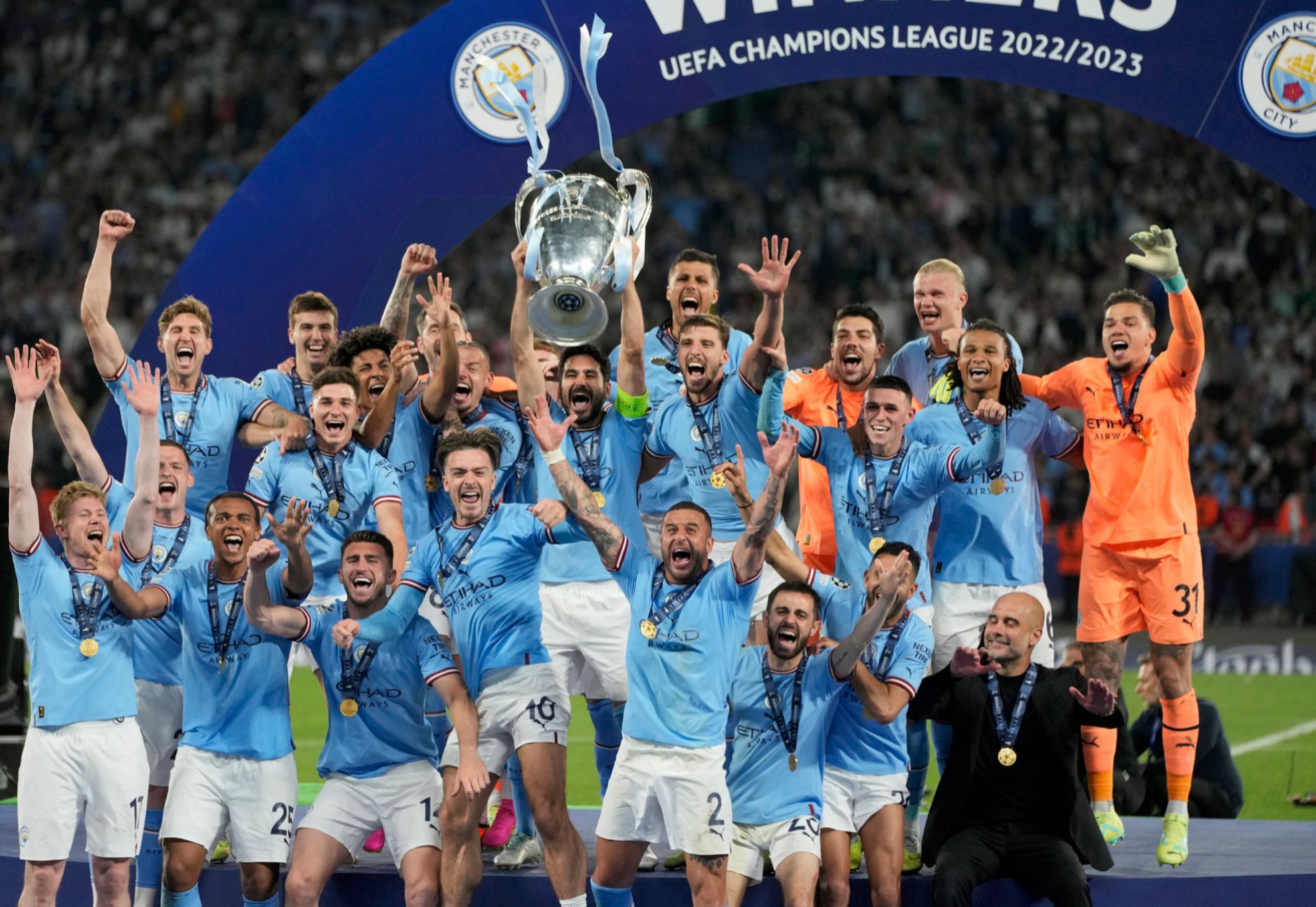 El Manchester City celebra la Champions ganada la pasada temporada.