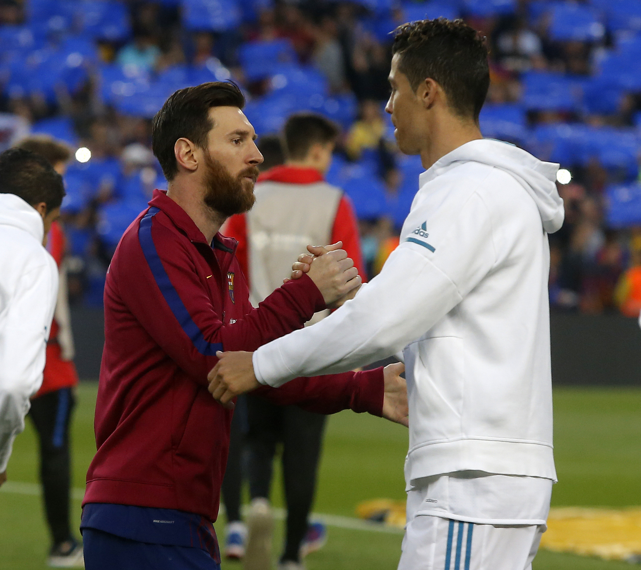 Messi And Ronaldo Greet Each Other In The Clásico.