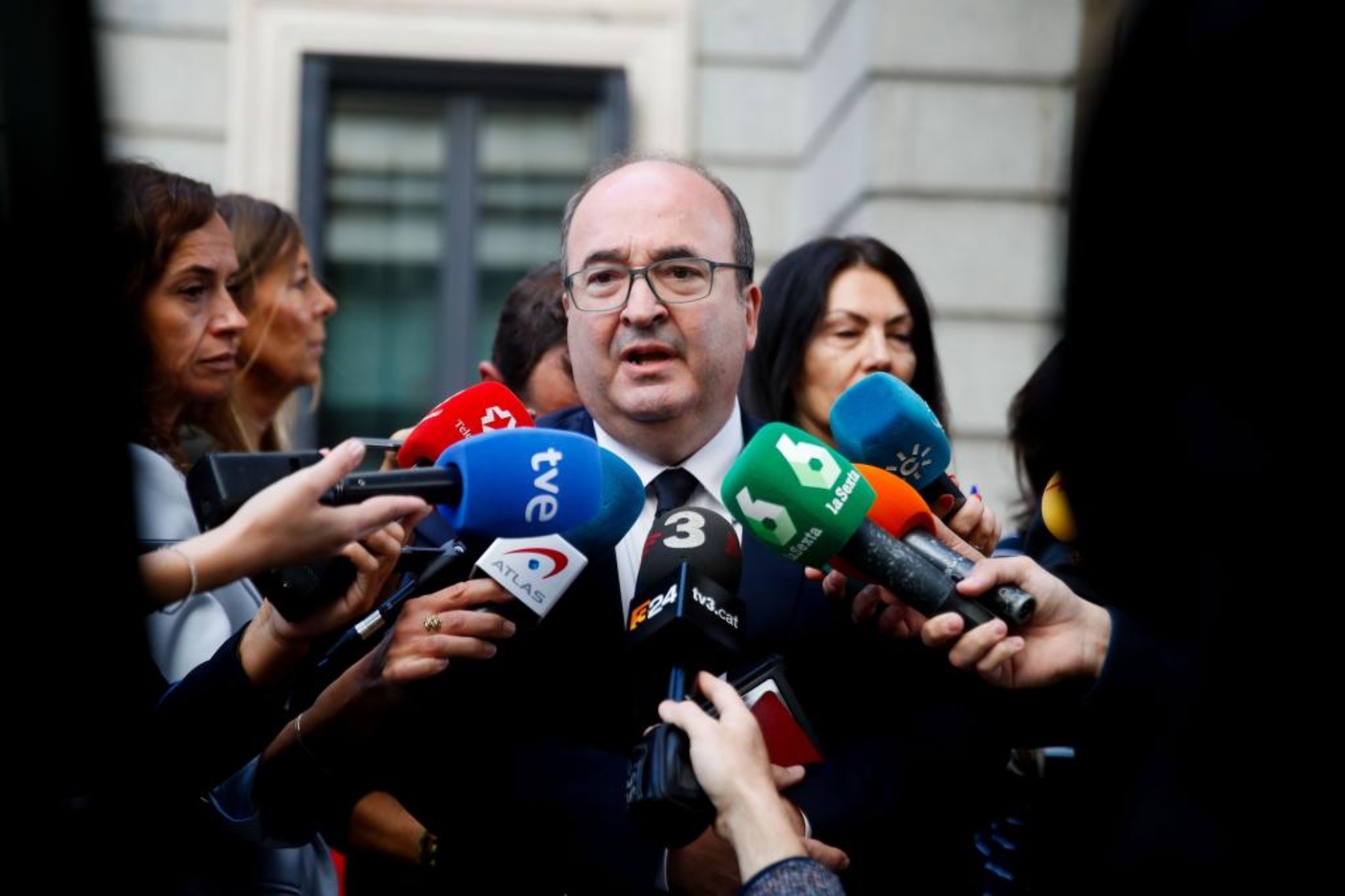 Miquel Iceta, ministro de Cultura y Deporte, durante una comparecencia ante los medios.