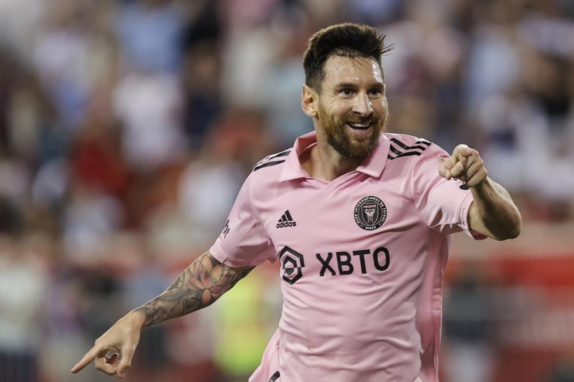 Lionel Messi celebra su gol ante los Red Bulls de Nueva York