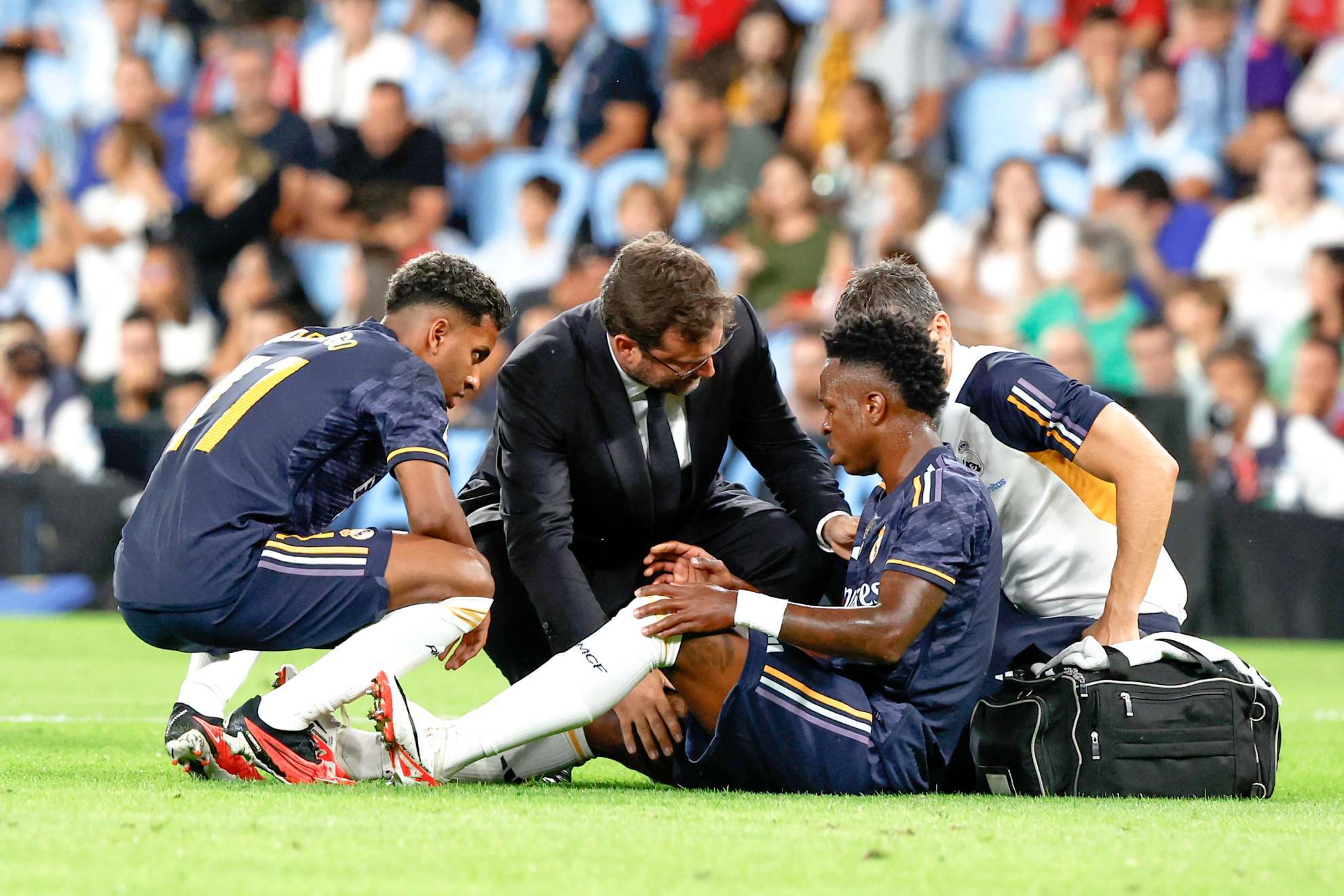 Vinicius cayó lesionado en el encuentro ante el Celta de Vigo.