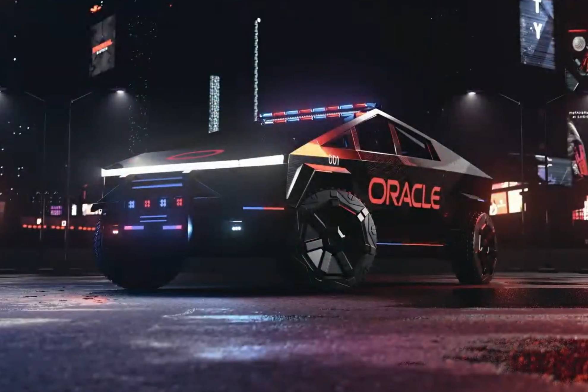 Así imagina Oracle al Cybertruck vestido con el uniforme de las fuerzas del orden en EE.UU.
