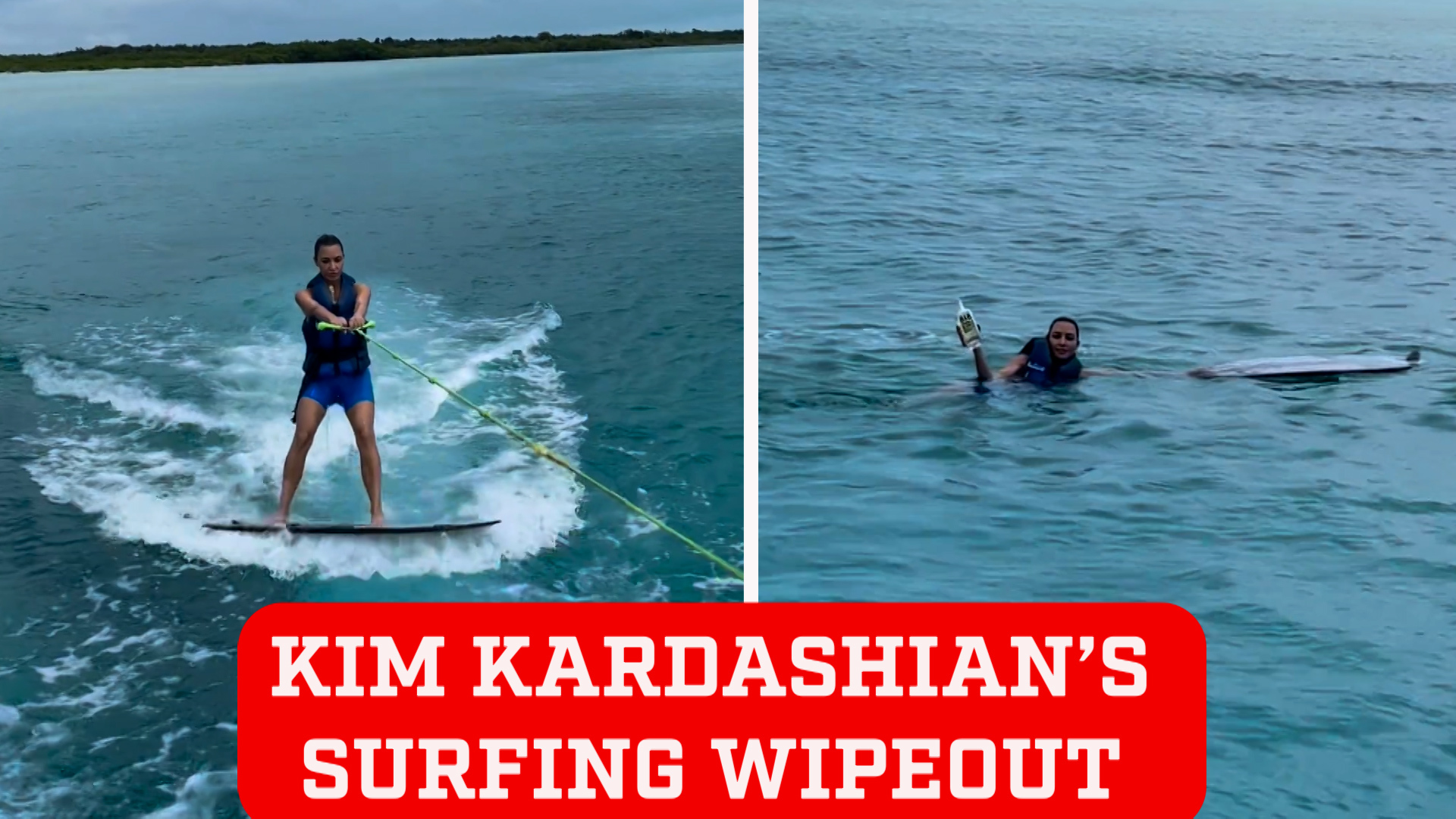 Kim Kardashian's viral surfing wipeout after 'downing' Kendall Jenner's tequila