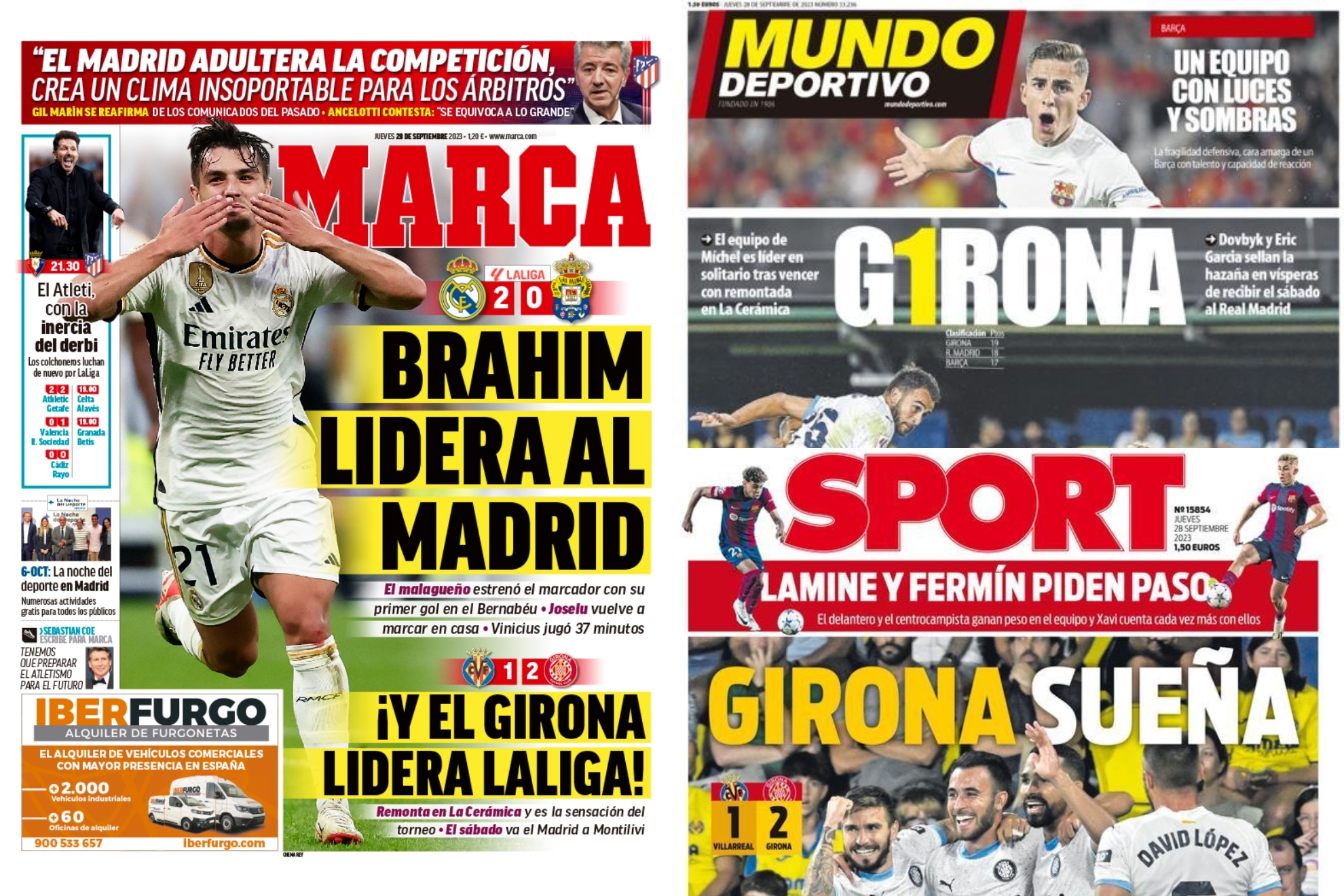 Así vienen las portadas de los periódicos deportivos nacionales e internacionales este jueves 28 de septiembre de 2023